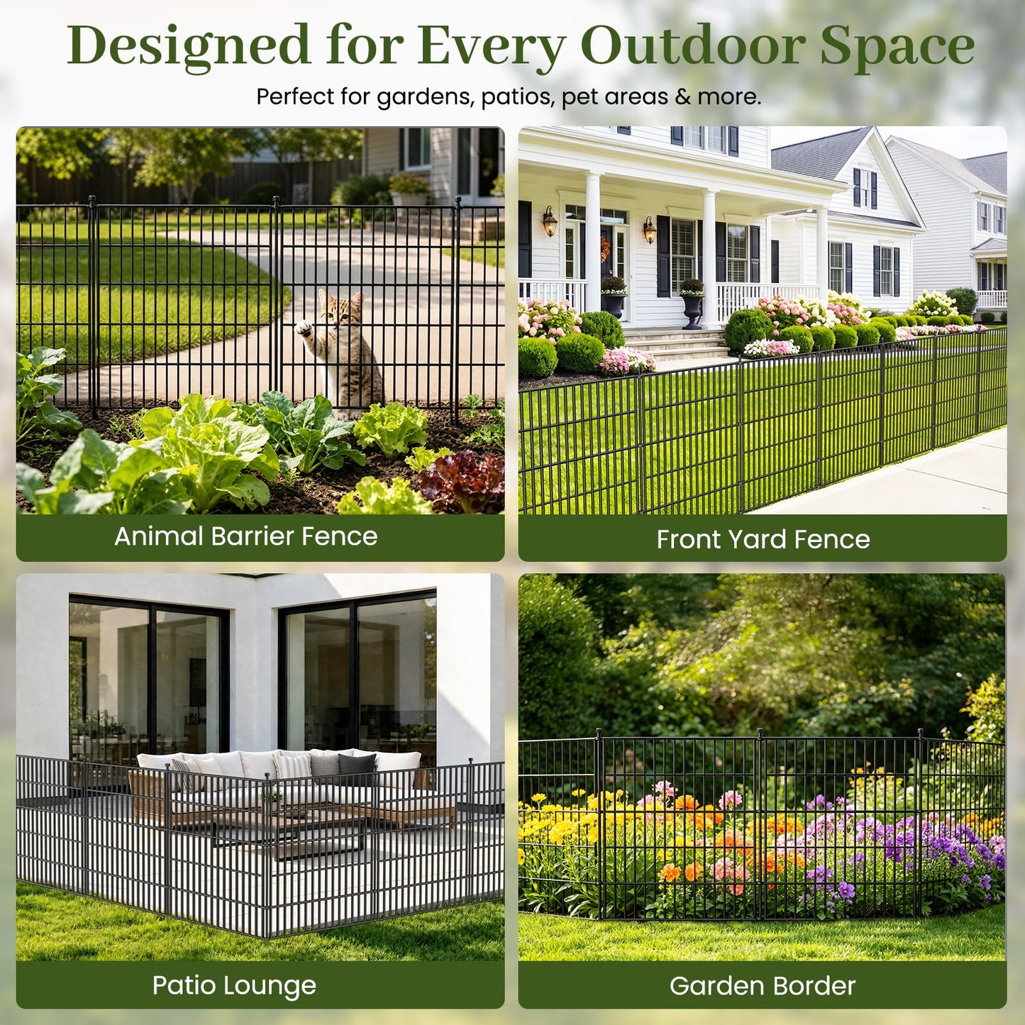 10 Panels No Dig Decorative Outdoor Garden Fence with Gate for Yard, 48 in(H) X 23.6ft(L) Animal Barrier Fencing Rustproof Metal Wire Panel Border for Dog, Rabbits, and Patio Temporary Ground Stakes