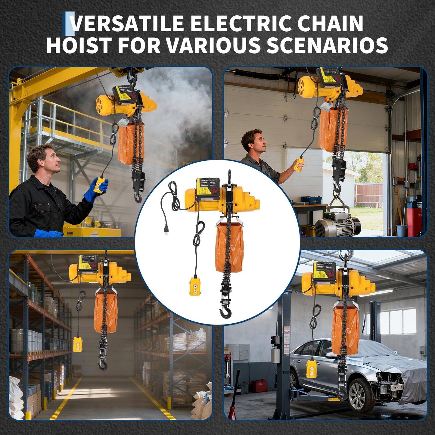 Electric Chain Hoist, 2200 lbs/1 ton Capacity, 10 ft Lifting Height, 10 ft/min Speed, 120V, Single Phase Overhead Crane with G100 Chain, 10 ft Wired Remote Control for Garage, Shop, Hotel, Home