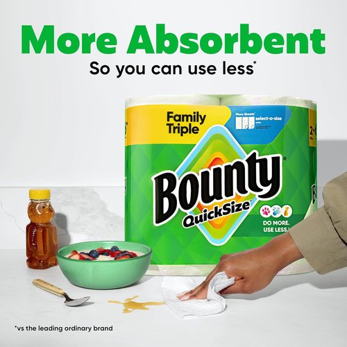 Bounty Paper Towels - Quick Size White Family Triple Rolls | Equivalent to 6 Regular Rolls
