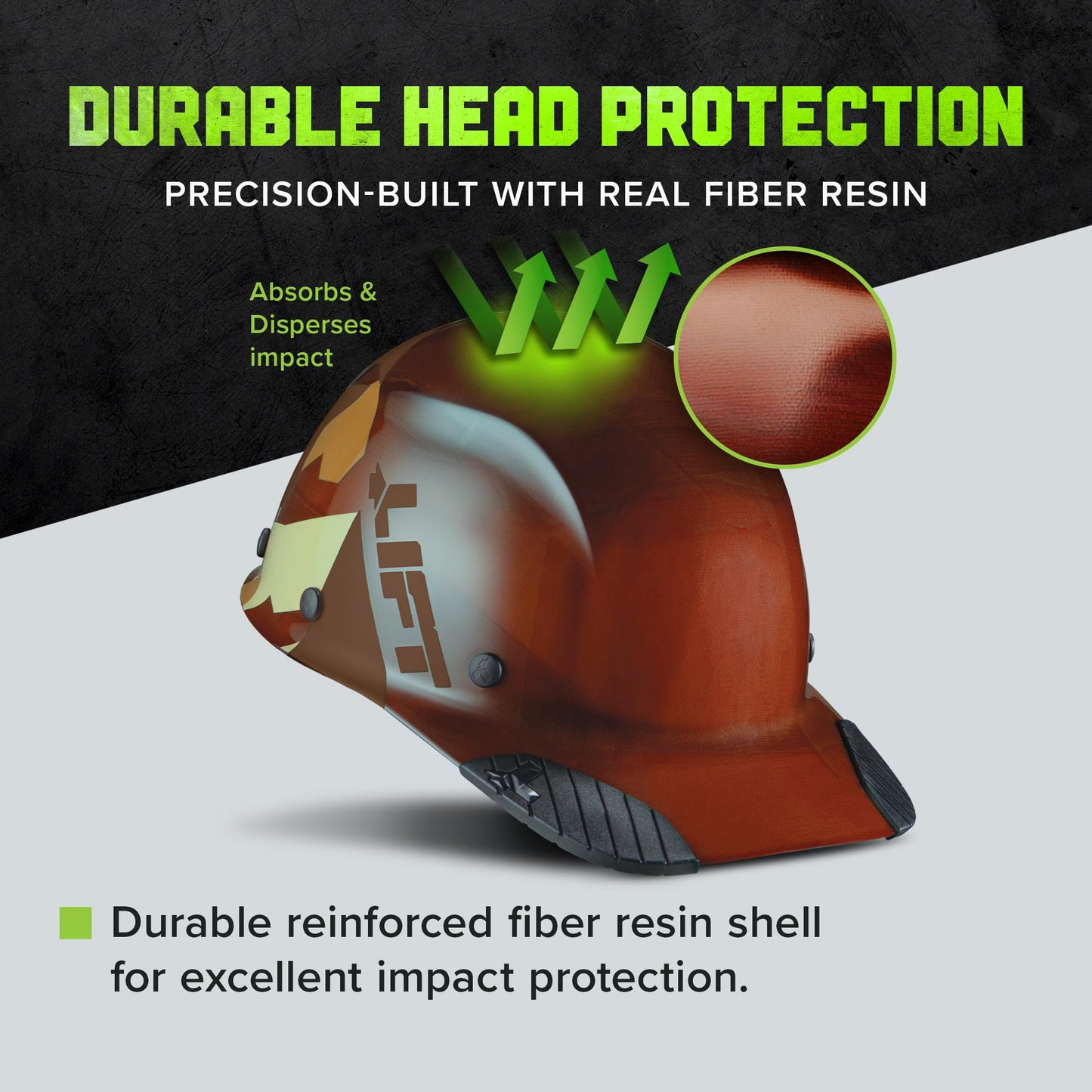 LIFT SAFETY Dax Fiber Resin Cap Brim | 6 Point Suspension for Comfort & Impact Protection | Desert Camo Gloss