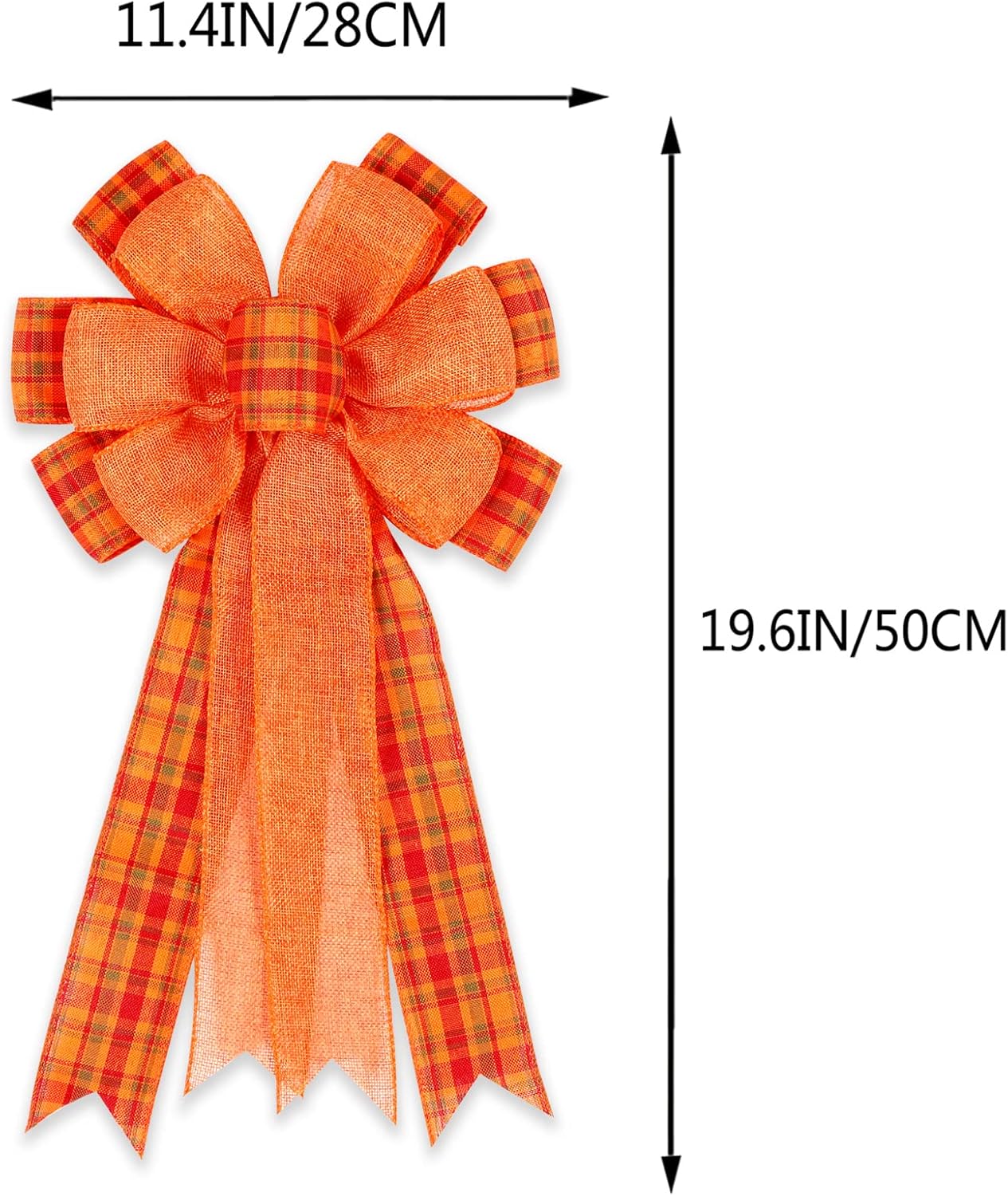 Skiennix Fall Bows - 2 Pack Halloween & Thanksgiving Wreath Decorations | Orange Buffalo Plaid