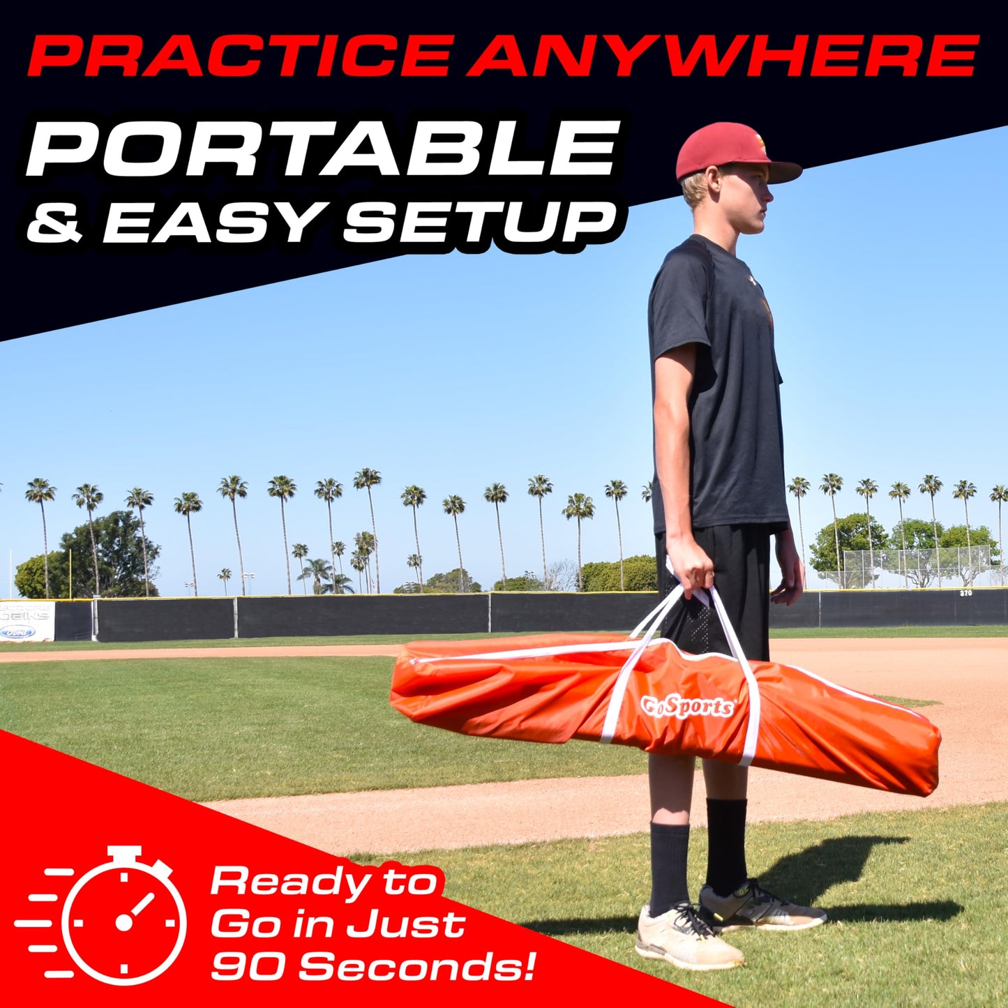 GoSports 7 ft x 7 ft Baseball & Softball Practice Hitting & Pitching Net with Bow Type Frame, Carry Bag and Strike Zone, Great for All Skill Levels
