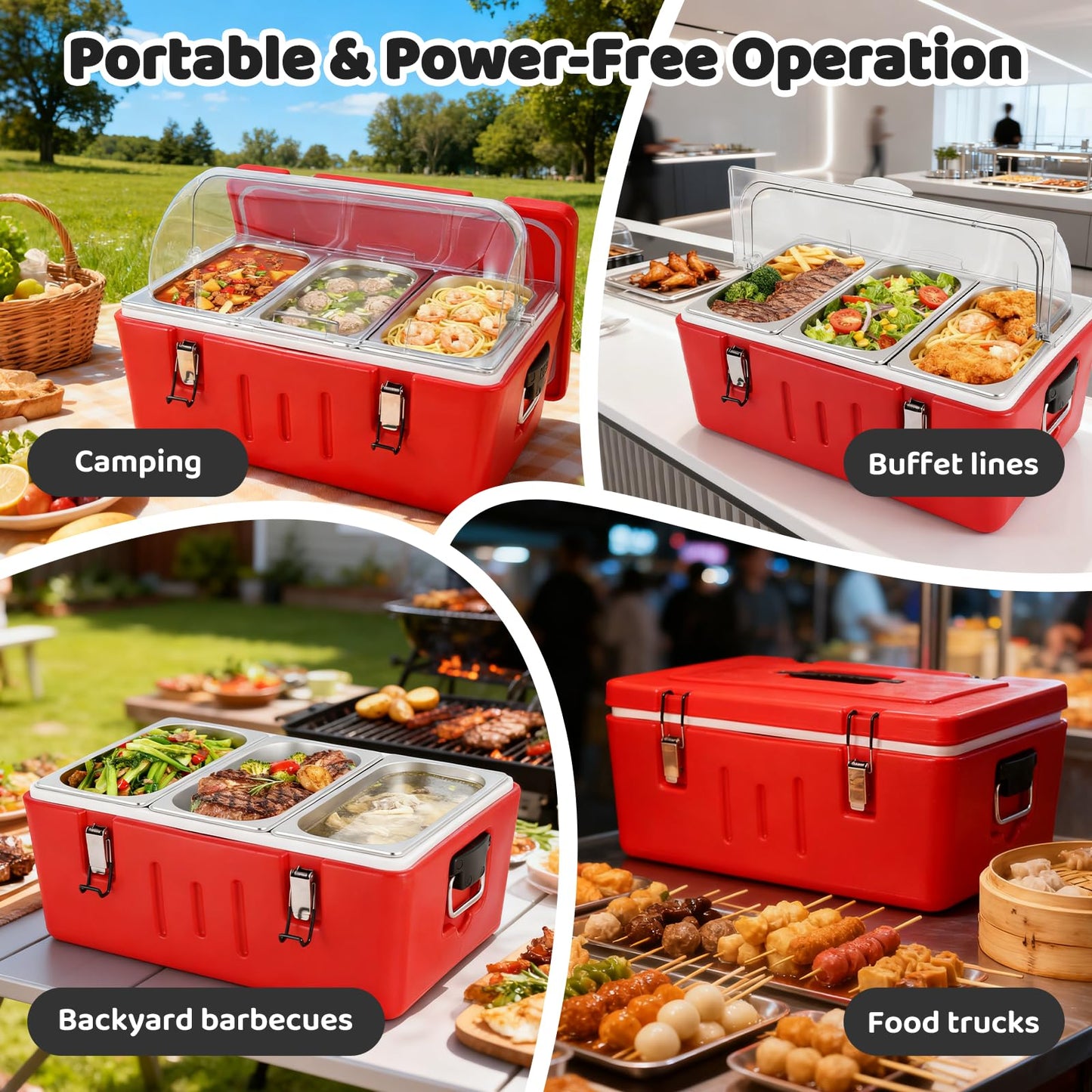 Tragaomx Insulated Food Pan Carrier Cold/Hot Food Buffet Server 27Qt Storage Box With Roll Top Lid & Buckles Warmer Box For Catering Restaurant Buffet