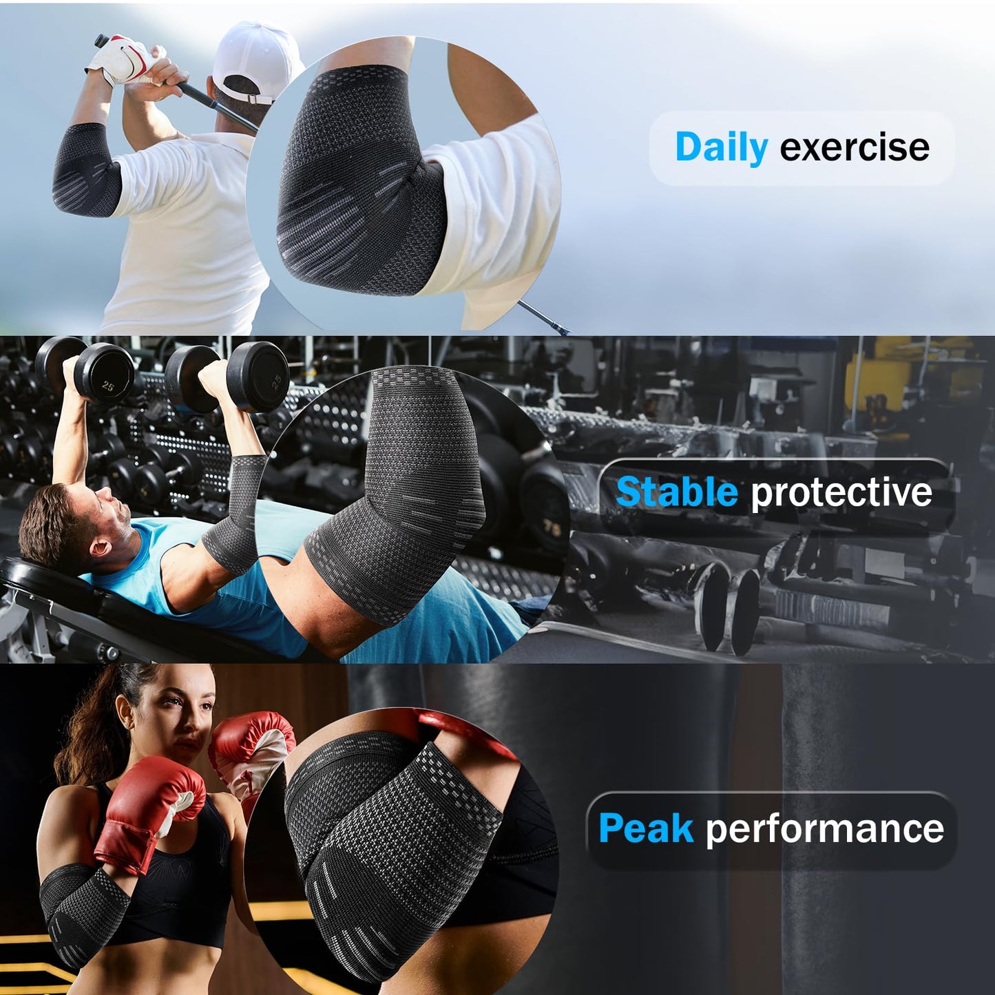 POWERLIX Elbow Brace Compression Support - Elbow Sleeve for Tendonitis, Tennis Elbow Brace and Golfers Elbow Treatment, Arthritis, Workouts, Weightlifting – Reduce Elbow Pain (Black, L)