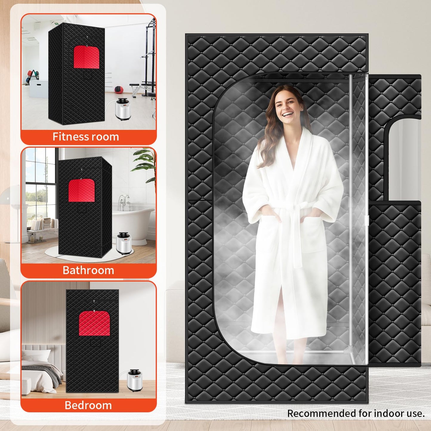 Red Light Therapy Portable Steam Sauna Box with 3L Large Steamer, 1200W Fast Heating Home Sauna for Relaxation, 71" Tall Indoor Personal Sauna Tent with 15 Gear Timer, Black