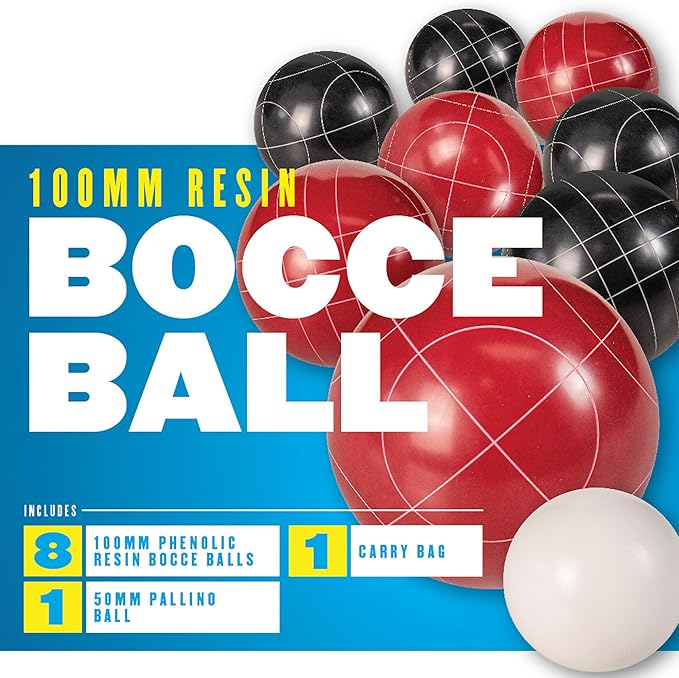Triumph Sports Competition 100mm Resin Bocce Ball Outdoor Game Set with Carrying Bag for Easy Storage,Multi,One Size,35-7103-3