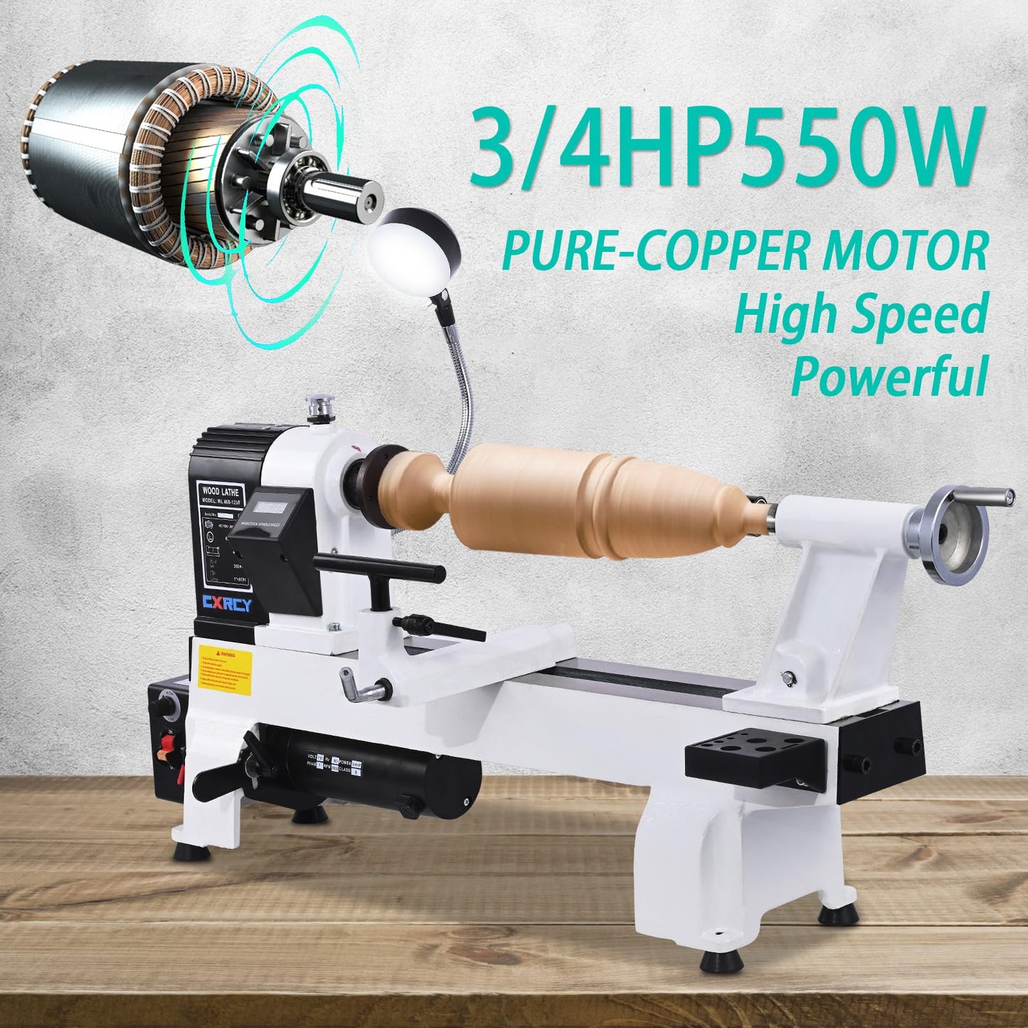 CXRCY 12" x 18" Wood Lathe, Powerful Benchtop Wood Lathe Machine 3/4 HP Infinitely Variable Speed 650-3800 RPM with Lathe Belt & Goggle for Woodworking, Woodturning (Model:WL460-12VF)