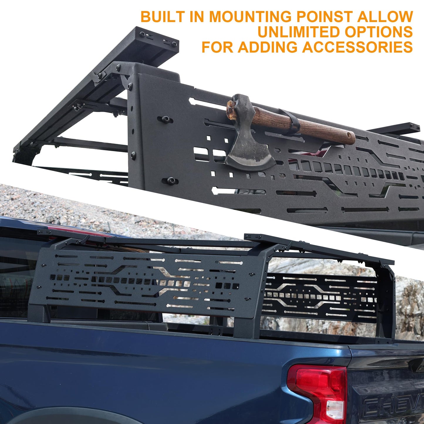 Autekcomma Full Size Pickup Truck Bed Rack Fits for Ford/Dodge Ram/Silverado | 5.5FT (No Tonneau Bed Cover Required) |Black Powder Coted Carbon Steel with 2 Molle