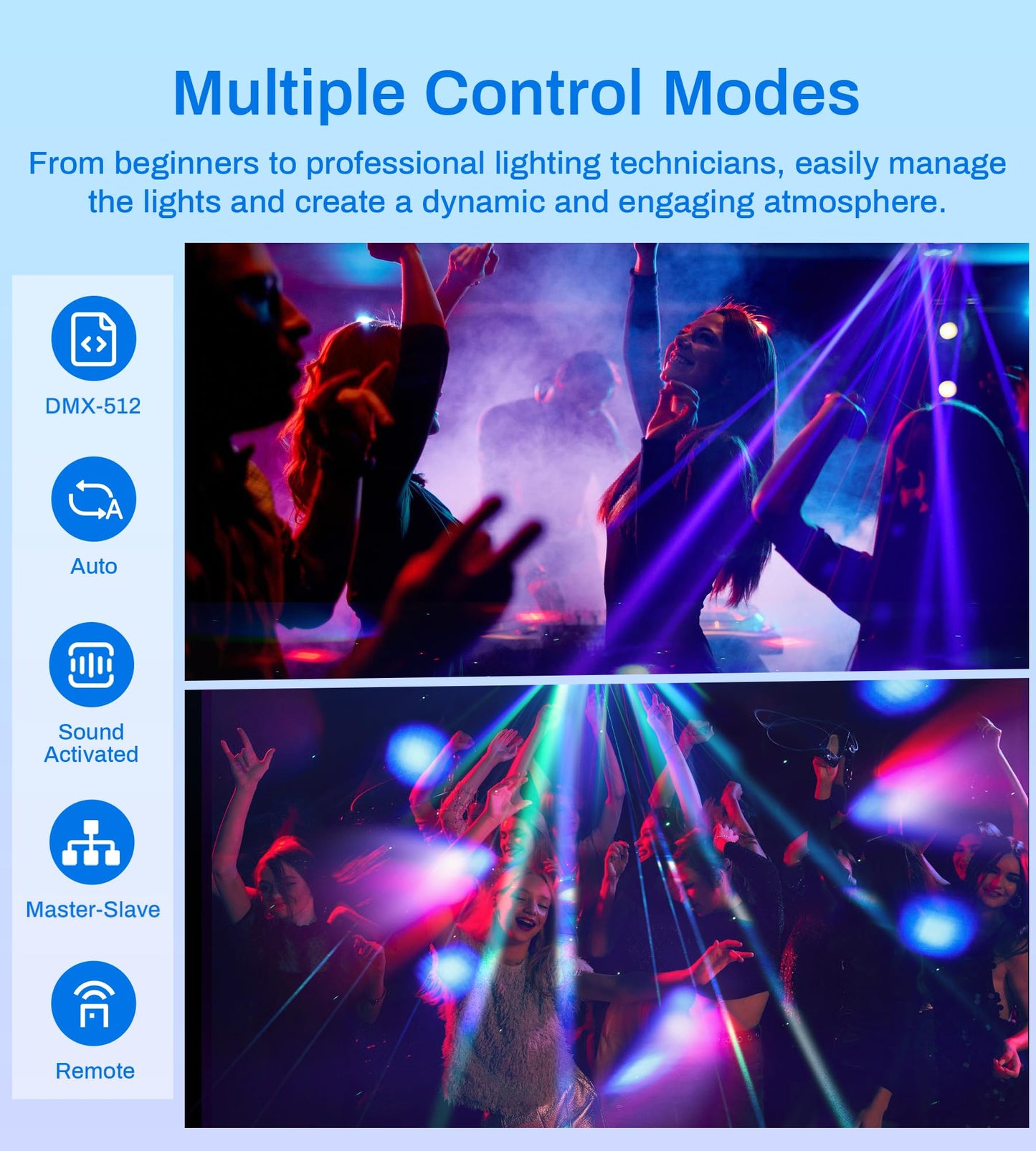 6 Arms Moving Head DJ Lights, Quality Metal Casing, 150W Disco Stage Light with RGBW 4-in-1 LED, DMX-512 & Sound Activation & Remote Control, Laser Party Lights for Bar, Wedding, Club Live House