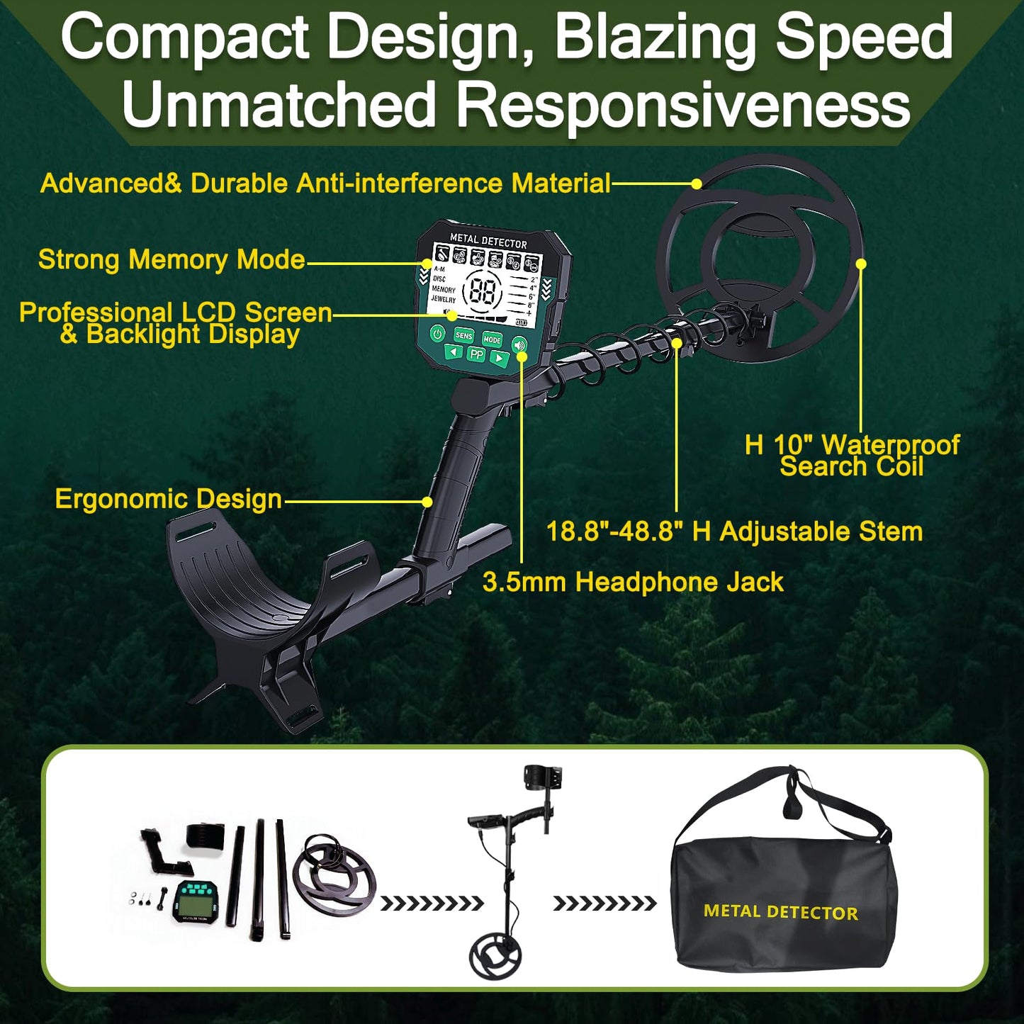 Metal Detector for Adults Professional, Advanced DSP Chip, Waterproof Pinpoint, High Accuracy Gold and Silver Detection, Underwater and Beach Use, 10'' IP68 Coil, Bigger LCD, Gifts for Men