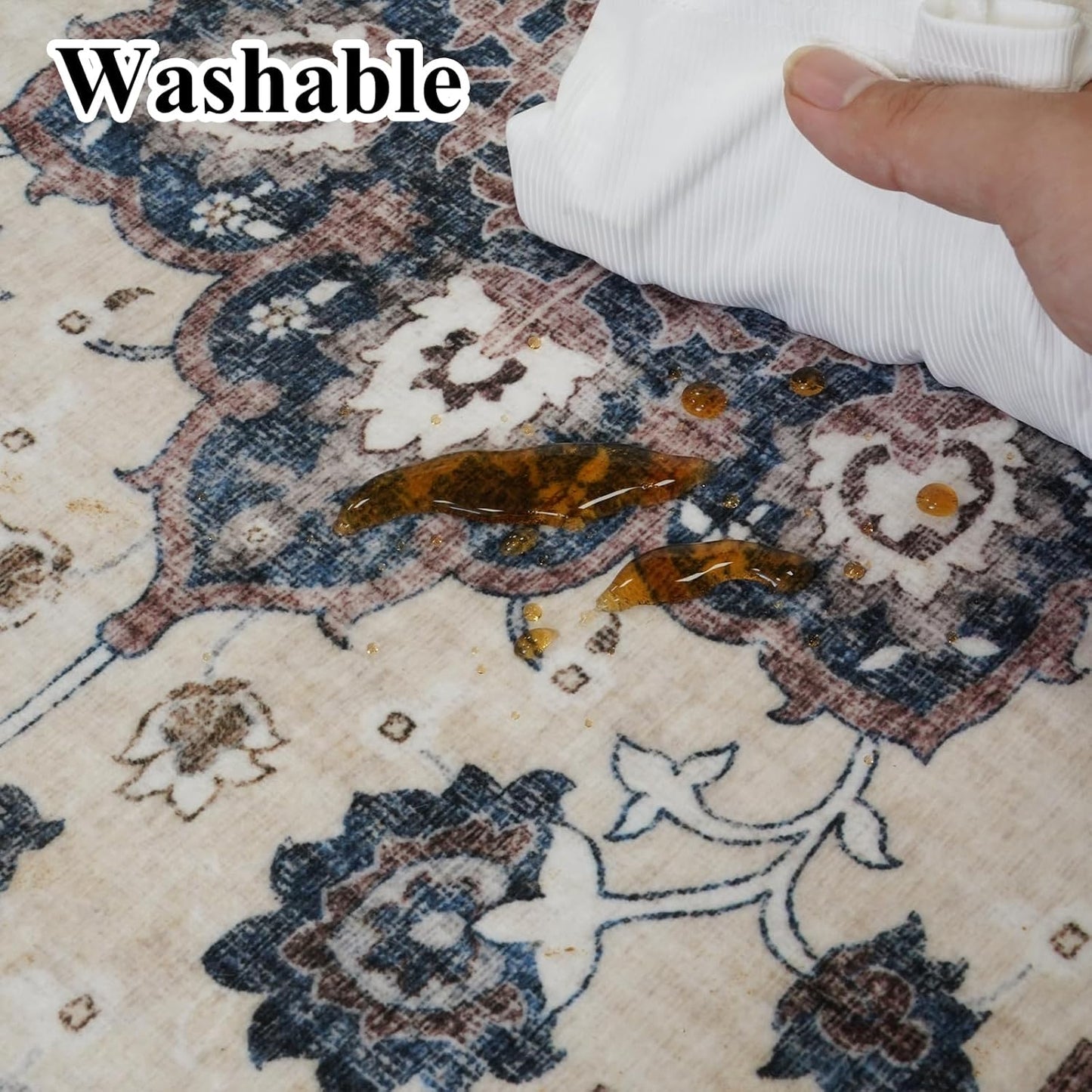 Regine Switzerland Washable 3x12 Hallway Runner Rug - Non-Slip Floral Design, Stain Resistant, Blue