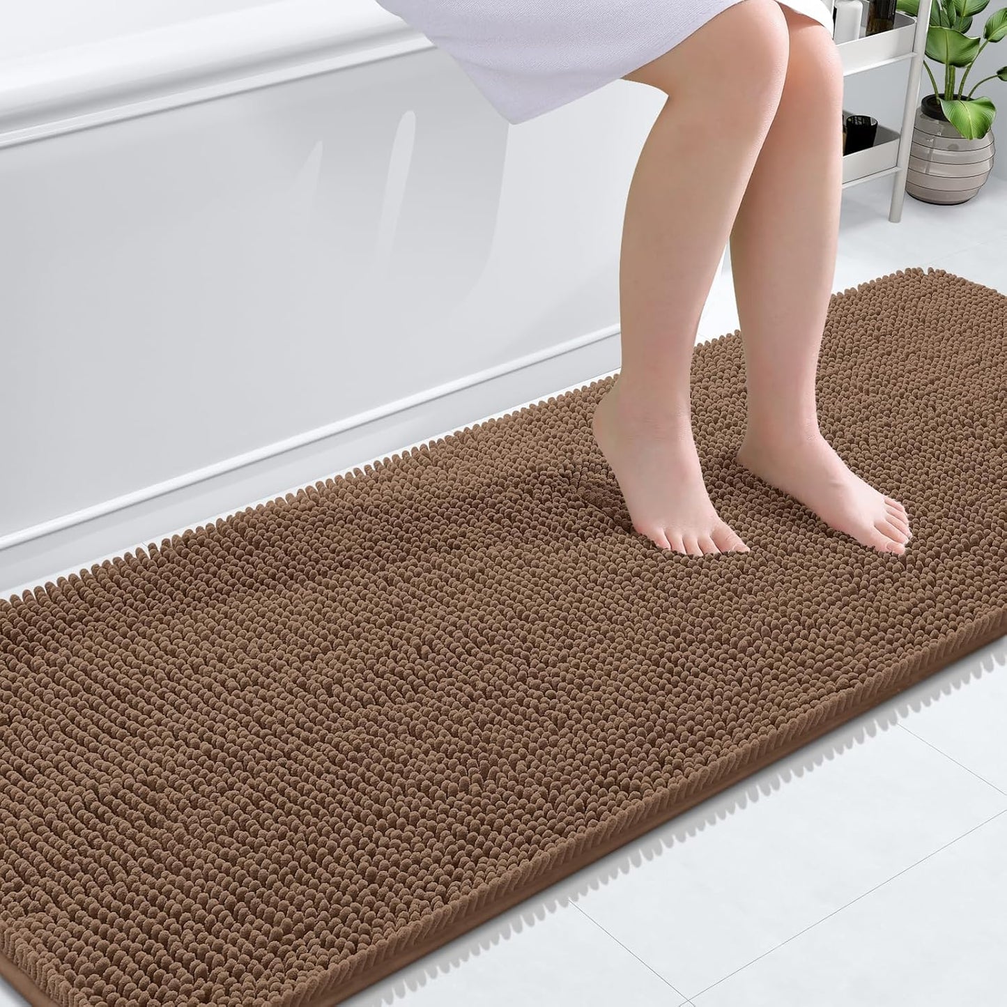 OLANLY Bathroom Runner Rugs - Extra Soft Chenille Bath Mats | 70x24 Mocha, Quick Dry & Machine Washable