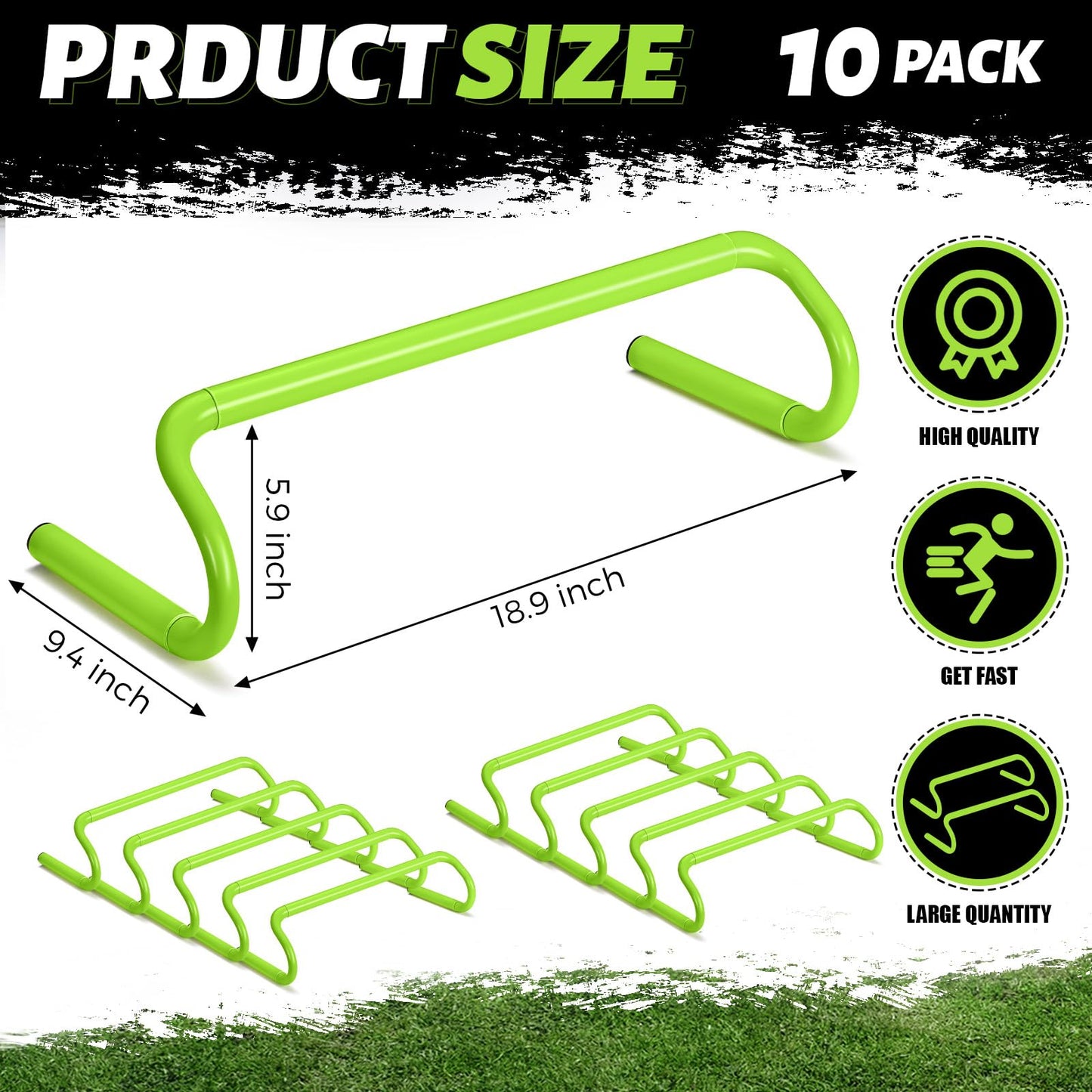 Wettarn 10 Pcs Speed Agility Training Hurdles Detachable Durable Hurdle Agility Plyometric and All Purpose Speed Training Equipment for Athletes Soccer Basketball(6 Inch,Green)