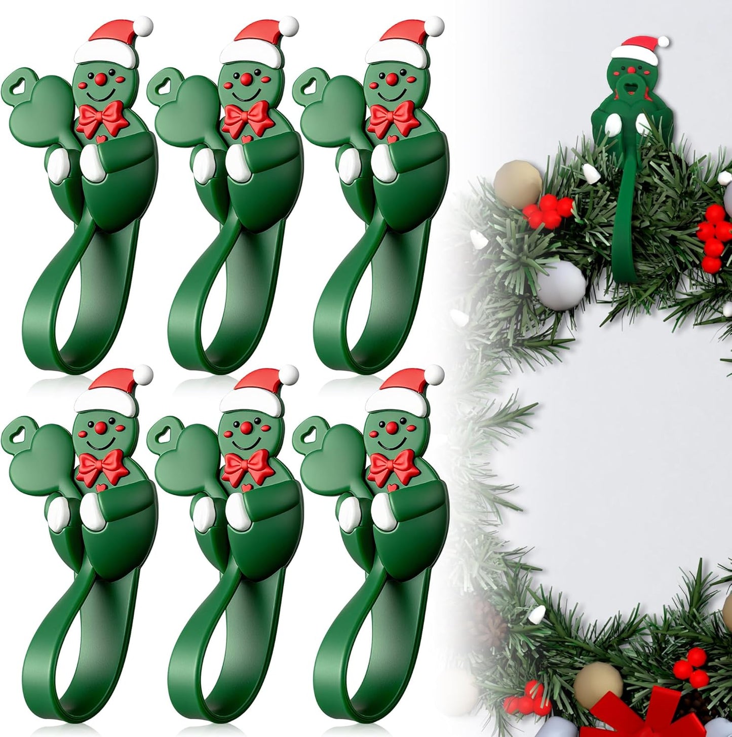 Skiennix Christmas Garland Hangers - Reusable Silicone Stocking Holders for Fireplace & Mantle | Large Green 6 Pack