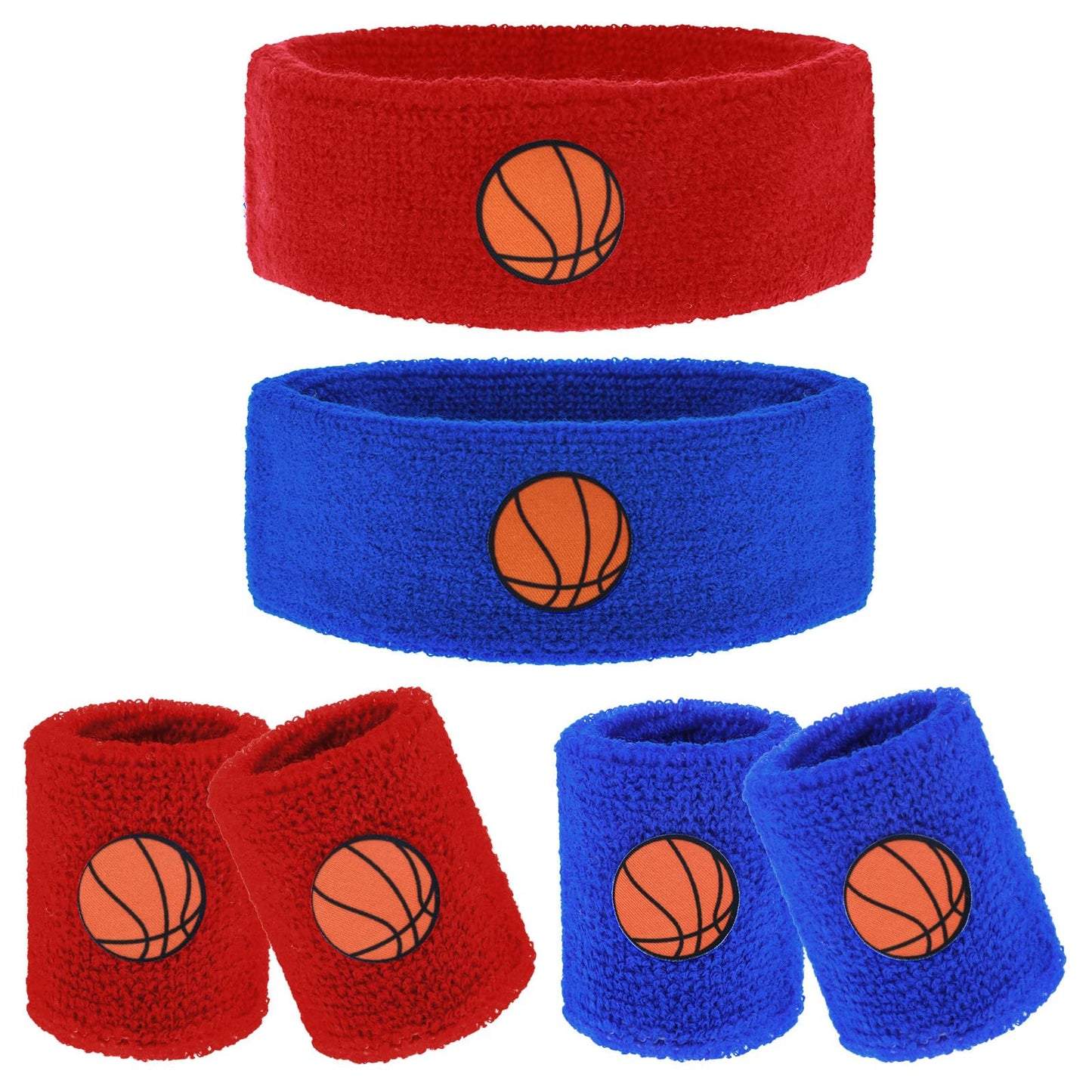 Mabor 6 Pcs Sweatband Set, Including 4 Moisture Wicking Athletic Wristband and 2 Headbands Wrist Sweatband Sports Terry Cloth Sweat Absorbing Head Band for Workout for Kids Teens