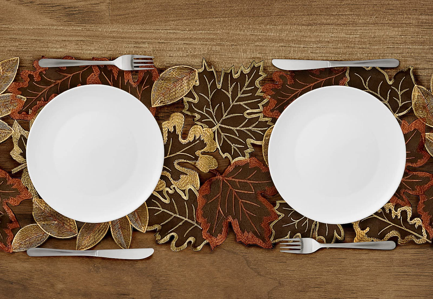 Fall Table Runner 13.7×68.8 Inches with Embroidered Maple Leaves, Thanksgiving Farmhouse Harvest Theme Dinning Coffee Table Decor Autumn Decorations for Home