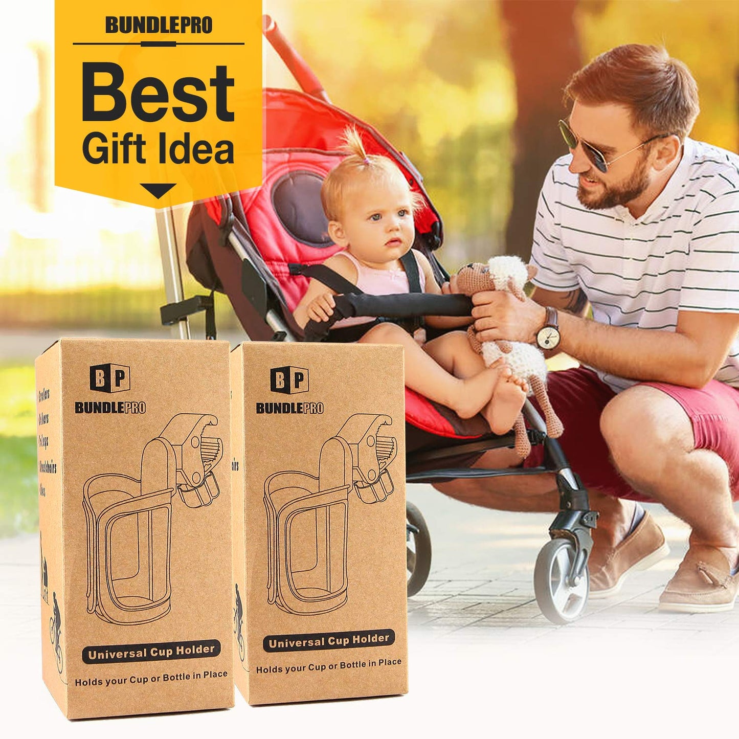 Pack of 2 Stroller Cup Holders, Universal Drinks Holder for Bikes, Trolleys or Walkers