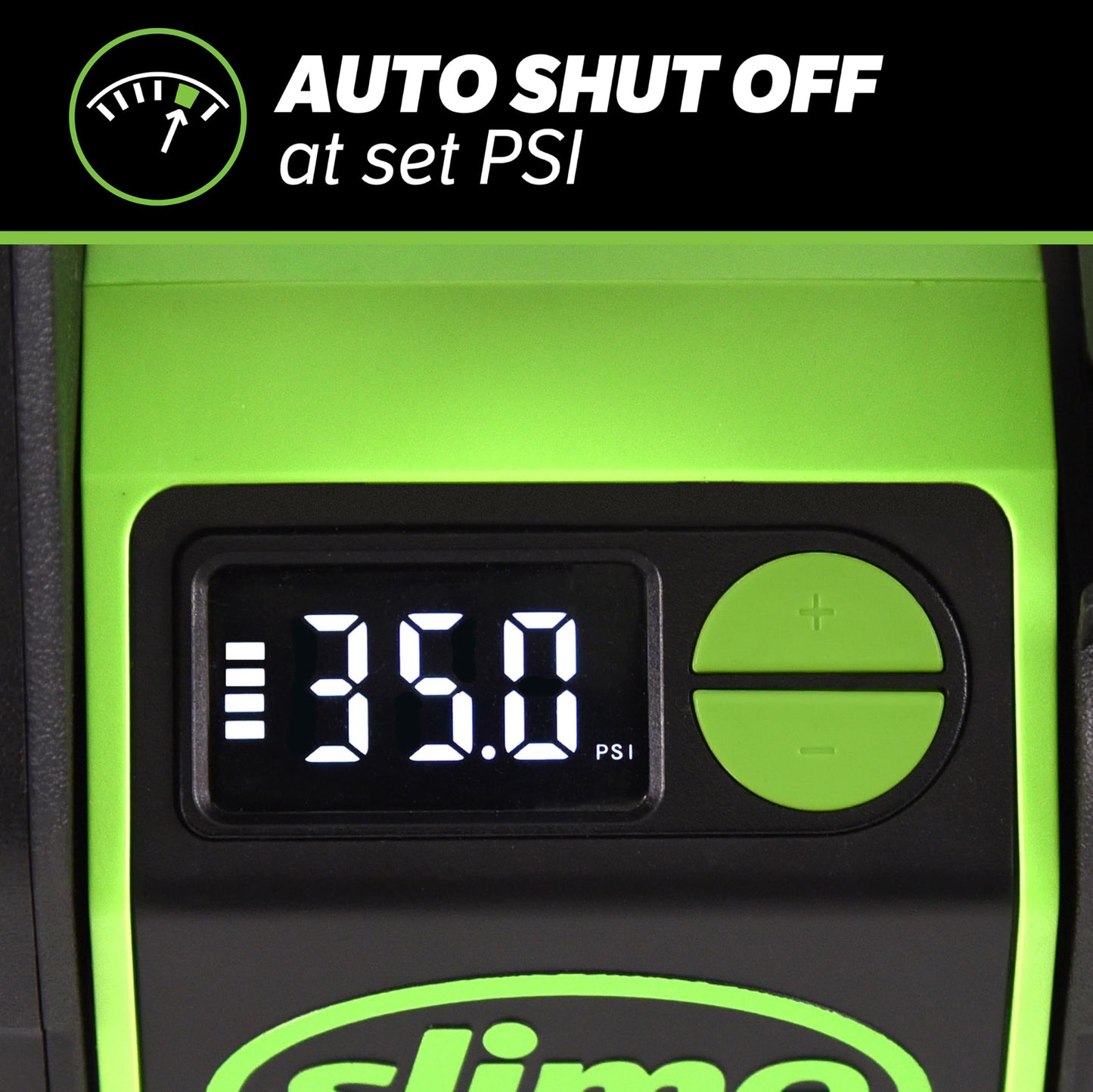 Slime 40086 Tire Inflator, Cordless, Pro Power, Portable Air Compressor Pump, Auto Shut-Off, Lithium Ion Battery and LED Light, Rechargeable, 3 min inflation