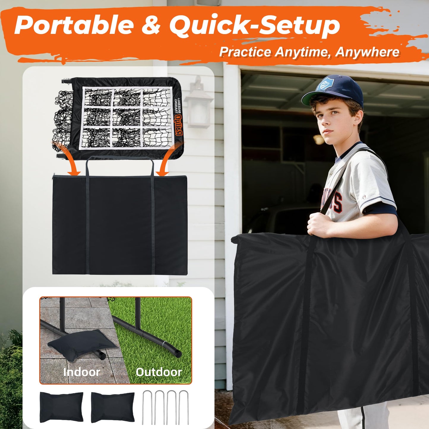 Pitching Net, 9 Hole Baseball & Softball Pitching Net with Strike Zone, Adjustable Pitching Target with 9 Pocket Design, Portable（Training Net）