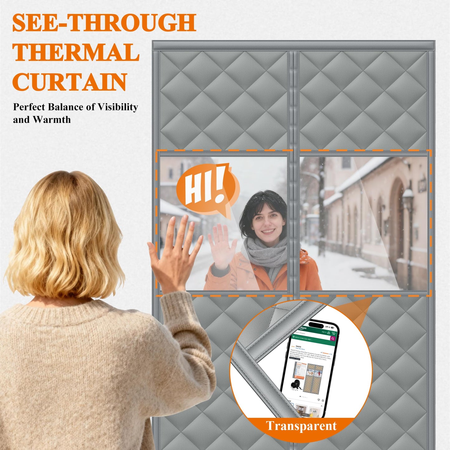 MAGZO Magnetic Thermal Insulated Door Curtain with Perspective Window, 38" x 82", Oxford Filled with Thicken Cotton, Insulation Cover Blanket for Winter/Extra-Wide ‌Entry‌ Door, Keep Cold Out, Grey
