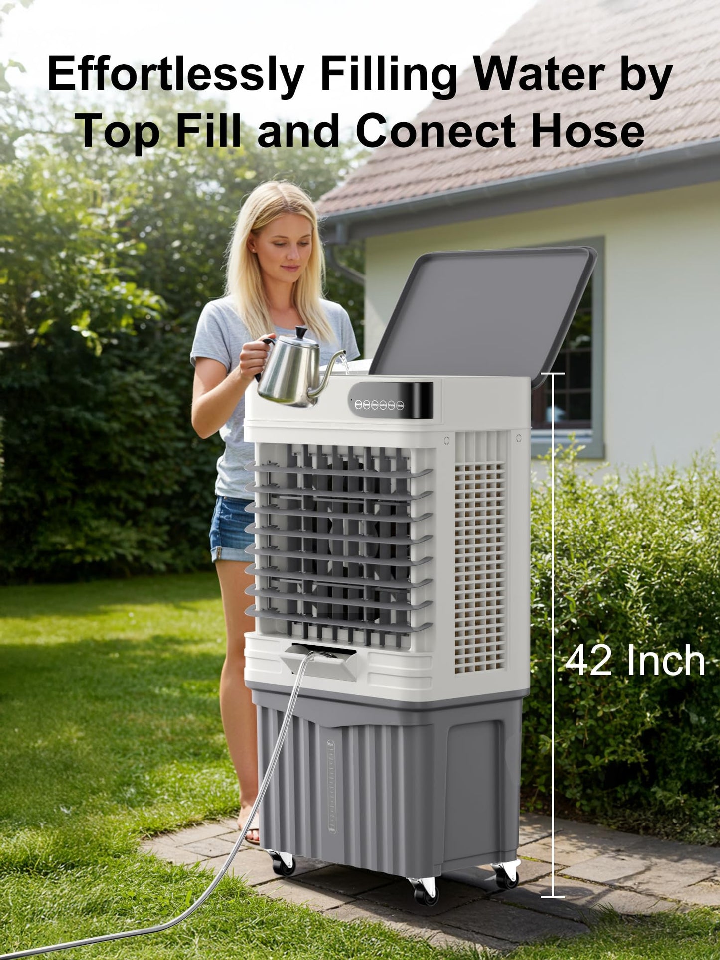 Uthfy Swamp Cooler, 41 Inch Evaporative Air Cooler with 13.5 Gal Large Water Tank, 3600 CFM, 120° Oscillation, 3 Modes & 3 Speeds, Remote, 12 H Timer, 4 Ice Packs, Portable Air Conditioner for Outdoor