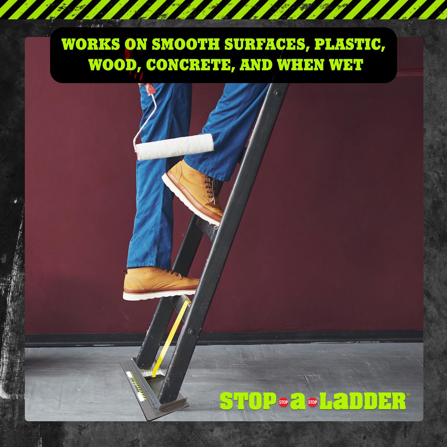 Stop-A-Ladder | Ladder Safety Device Prevents Slipping on Slick Surfaces | Fits Extension Ladders Up to 21” Wide | Lightweight, 6 lb Foam Grip with Adjustable Strap | Ladder Grip