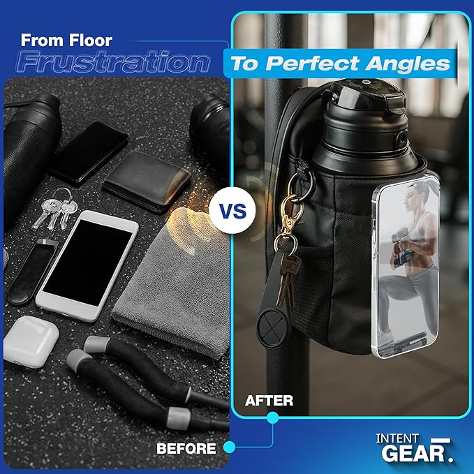 Magnetic Gym Bag with Magnetic Phone Holder for Gym Members - Strong Magnet Attaches to Gym Equipment - Holds Water Bottle, Smartphone & Gear - Gym Must Haves for Influencer Videos