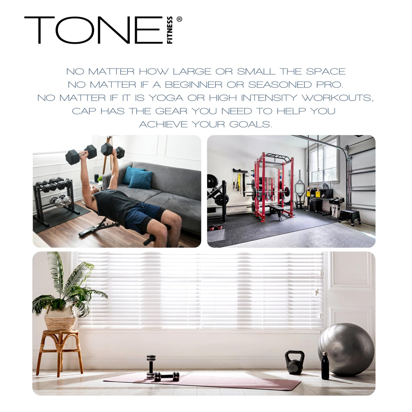 TONE Fitness Premium Extra Thick 1-Inch High Density Exercise Mat with Carry Strap – Non-Slip Workout, Pilates, and Yoga Mat for Home Gym - Color Purple - Wave Pattern