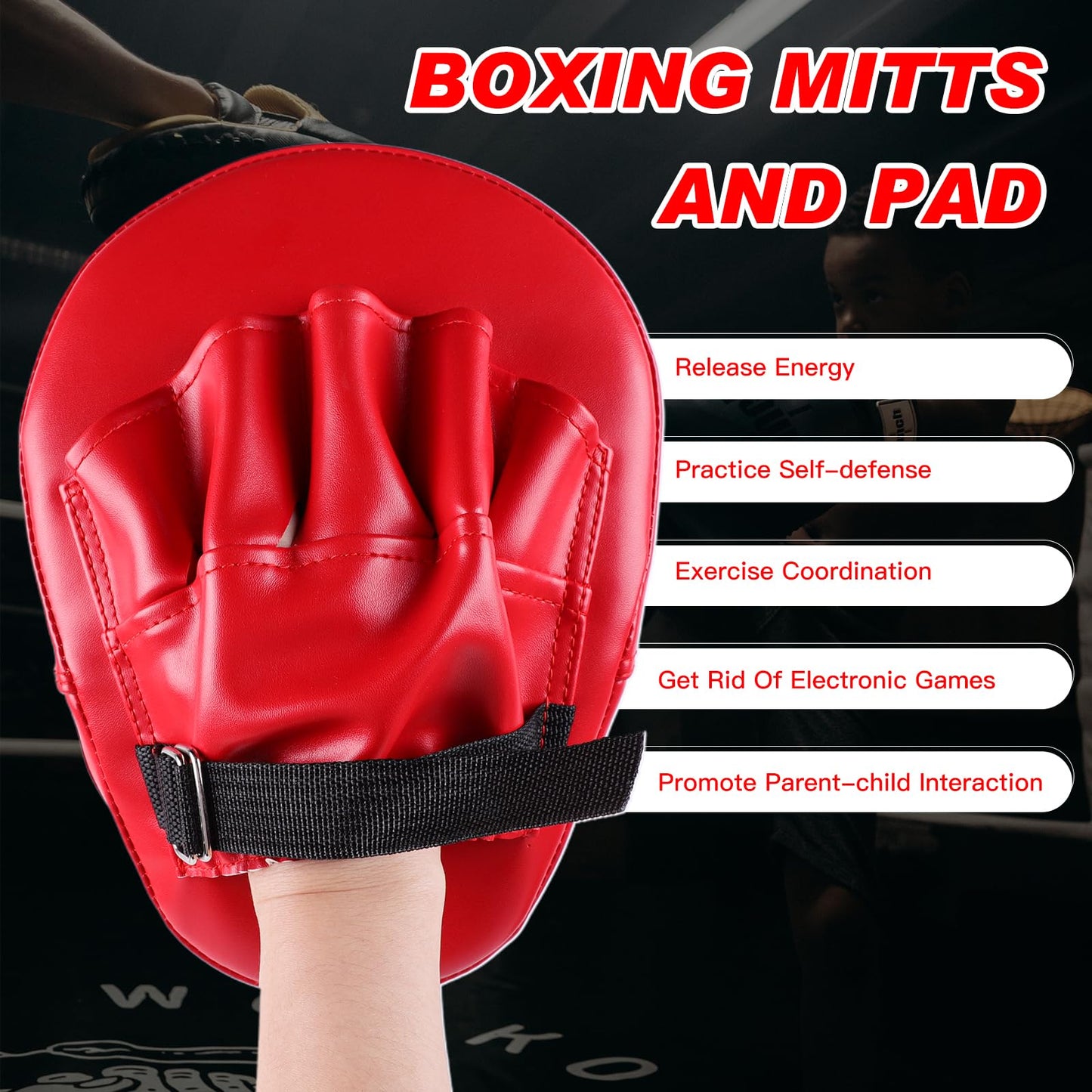 CYFIE 2 in 1 Boxing Equipment Boxing Strike Pads Punching Mitts Set, Boxing Mitts and Pads for Muay Thai, Karate, Taekwondo, Martial Arts Training at Home Gym, Karate Kick Pads for Kids, Youth (Red)