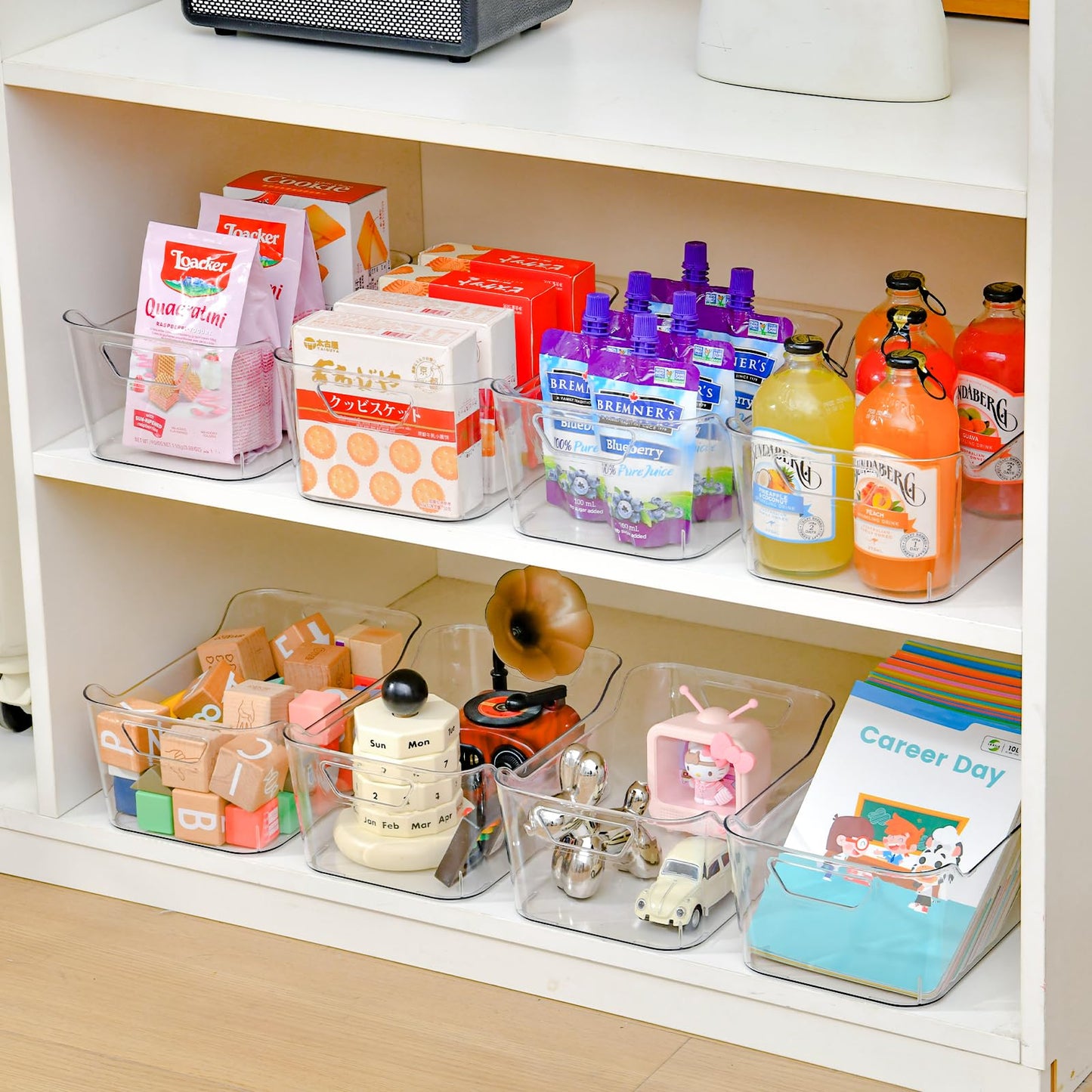 AntStep 12 Pack Clear Plastic Storage Bins, Pantry Organizers and Storage, Clear Pantry Organizer Bins, Plastic Containers with Handle for Kitchen,Freezer,Cabinet,Closet,Bathroom Under Sink Storage