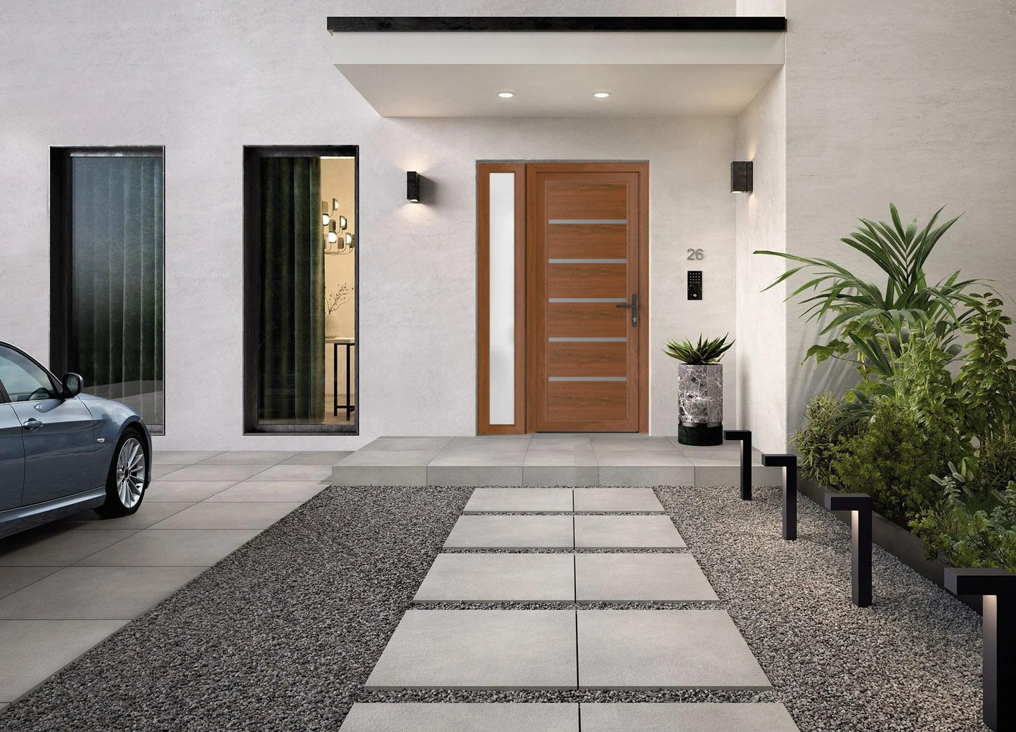 VDOMDOORS Front Exterior Prehung Metal-Plastic Door | Manux 8415 Walnut | Side Sidelite Transom | Residential Doors Entrance Patio Garage 48 x 80 (W36+12 x H80) Left-Inswing
