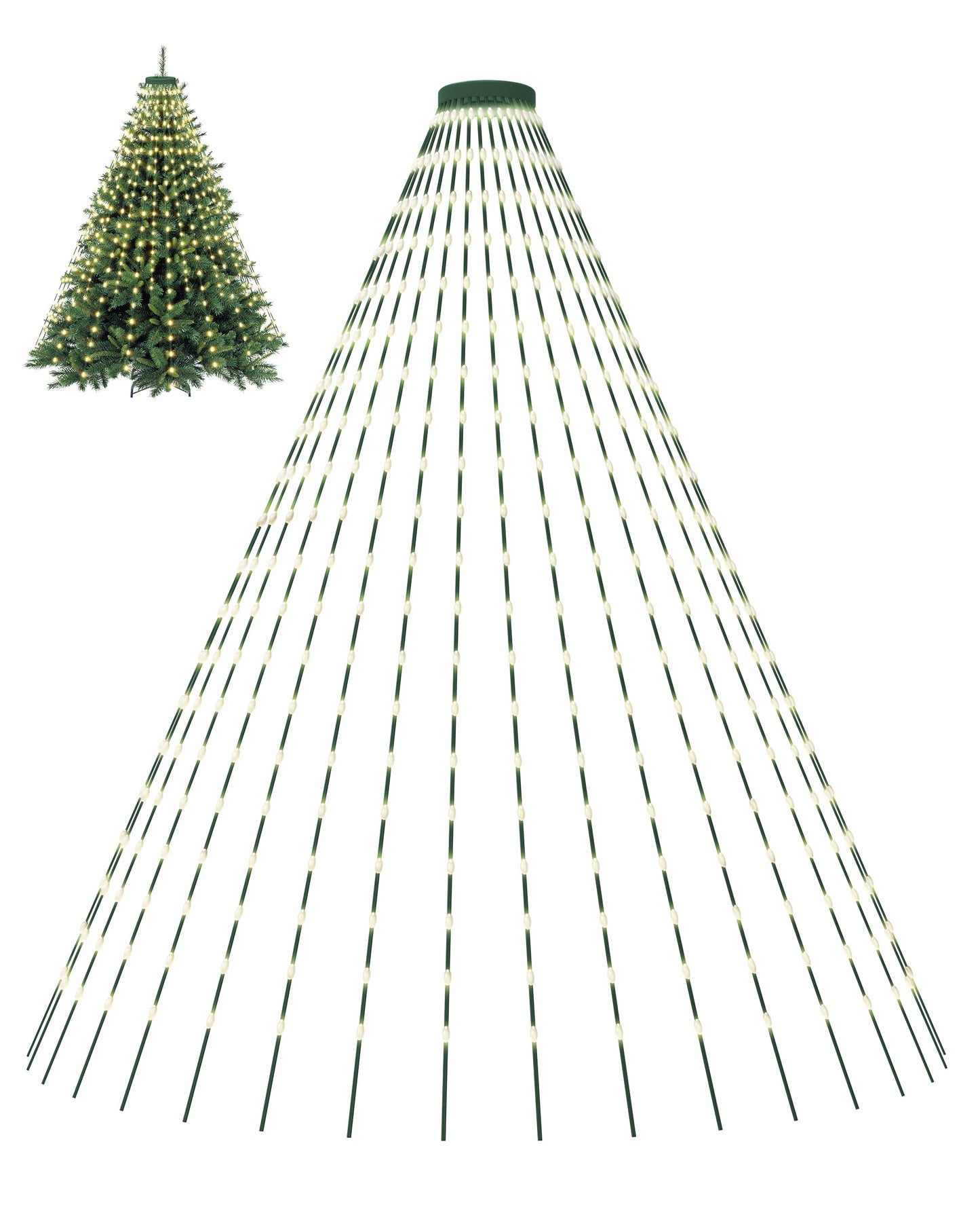 Tomanwai Christmas Tree Lights, 400 LED Christmas Lights with 8 Light Modes & Memory Function, 6.6FT x 16 Lines Outdoor Christmas Light with Timing Function for Christmas Decorations - Warm White