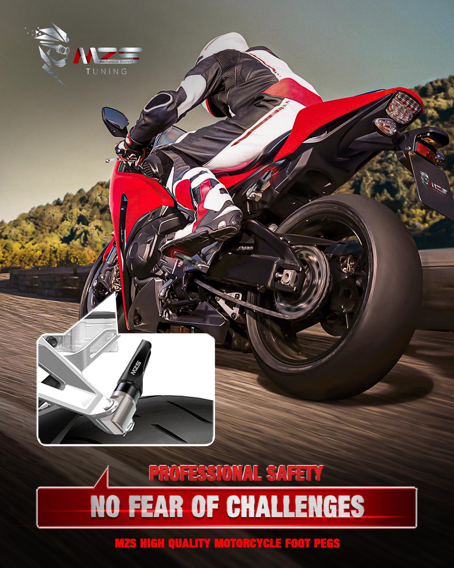 MZS Motorcycle Rear Foot Pegs Compatible with CBR600RR CB1000R 03-26 / CBR1000RR 04-16 / CBR600F F4I RVT1000R RC51 CBR954RR CBR929RR 00-06, Adjustable Sport Footpegs Passenger Footrest CNC Black