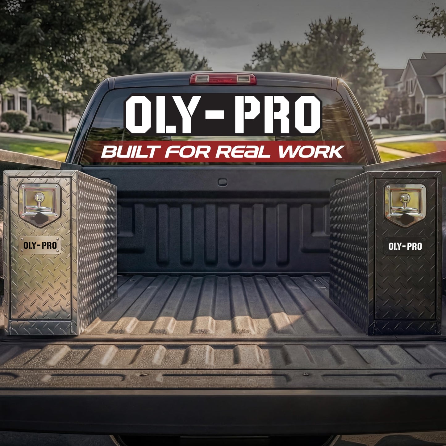 OLY-PRO Truck Bed Tool Box with 5-Drawer Slides | Lockable Heavy-Duty Tool Chest Storage for Pickup, Jobsite & Side Trucks | 8-Inch Toolbox with Key (Black Aluminum - T Handle)