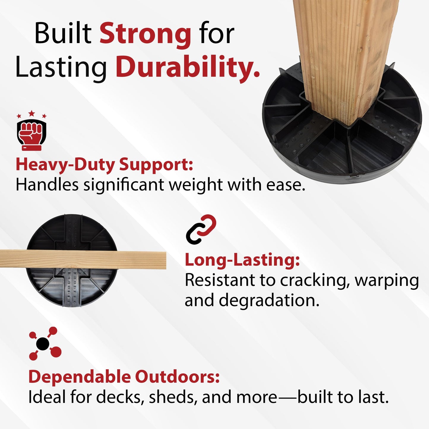 USA Made Original Round Foundation Block (10-Pack) – Durable Deck Support & Floating Shed Platform Base – 100% Recyclable Pedestal for Pier, Post & Beam Construction