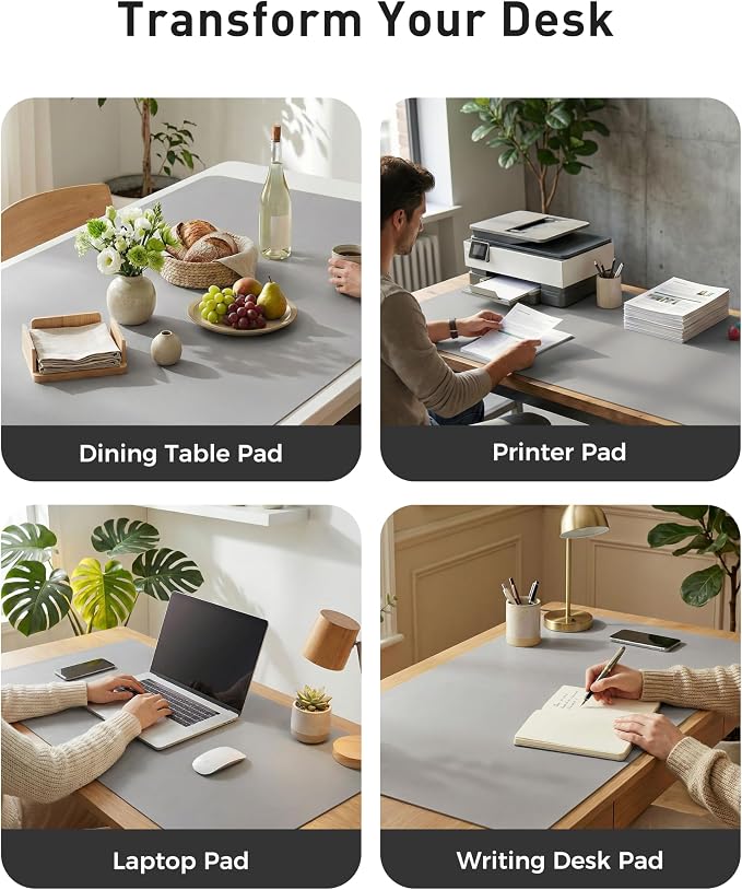 Aothia Faux Leather Desk Mat - Large Mouse Pad, Non-Slip PU Leather Blotter, Waterproof Writing Surface for Office and Home (Light Grey, 40" x 24")