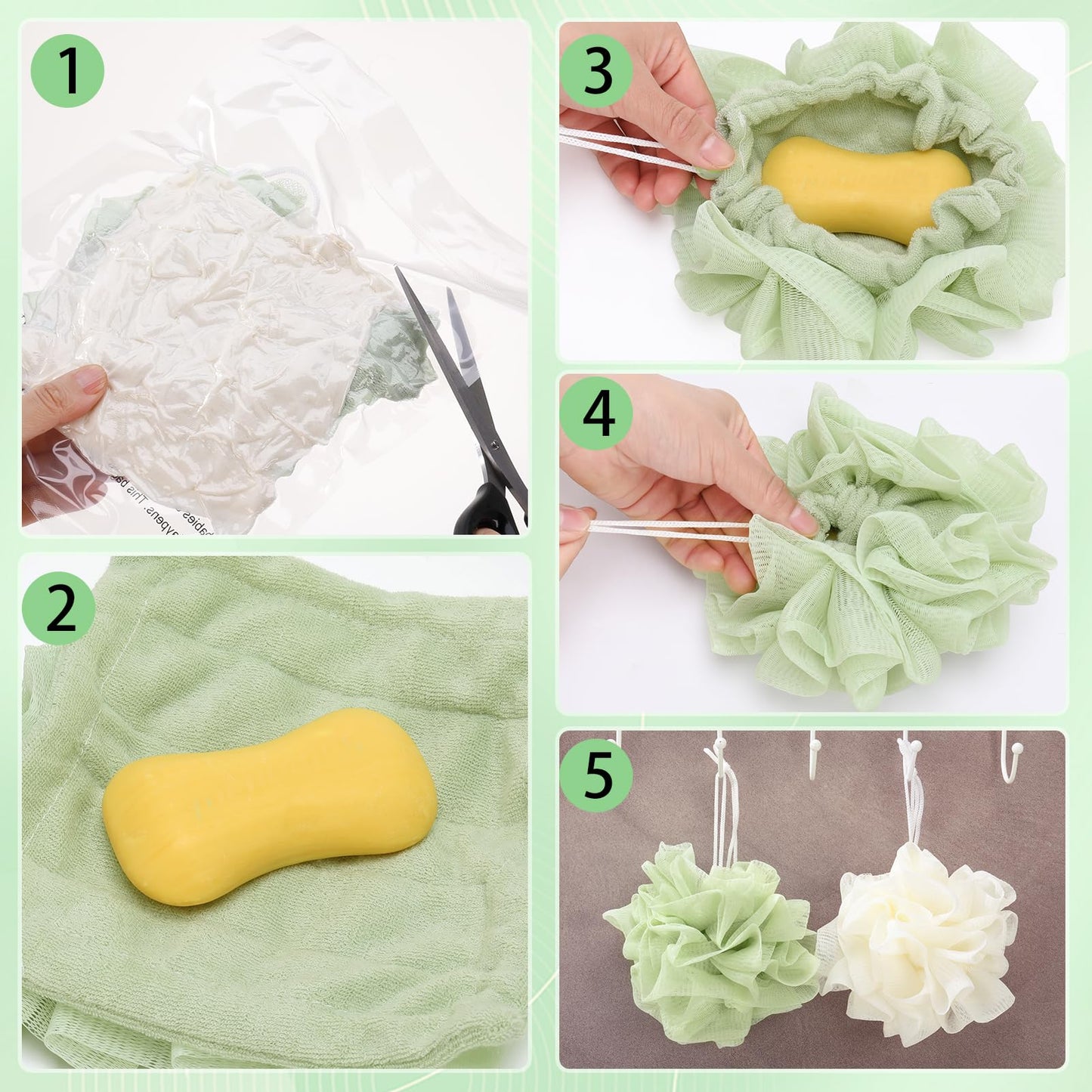 ZhouBoat 2 Pack Exfoliating Loofah Soap Holders with Washcloth Double-Sided Bath Sponge Body Scrubber Reusable Shower Pouches