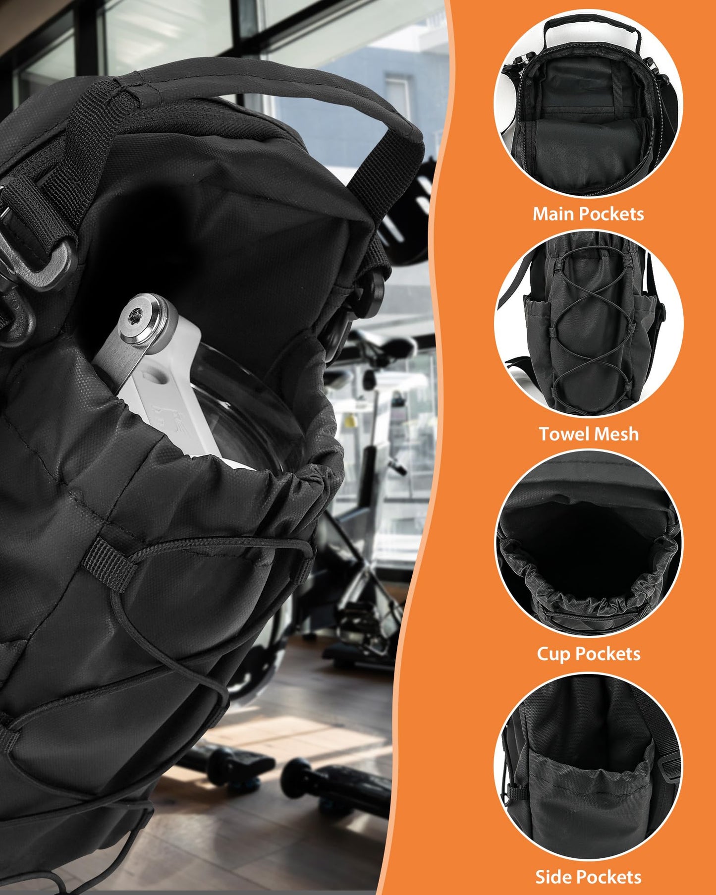 Carttiya Magnetic Gym Bag for Men Women-Water Bottle Carrier Holder with Strap & Phone Pockets for 40oz Tumbler with Handle, 4 Built-in Magnets Small Gym Bag for Sports, Concert Airline Travel Walking