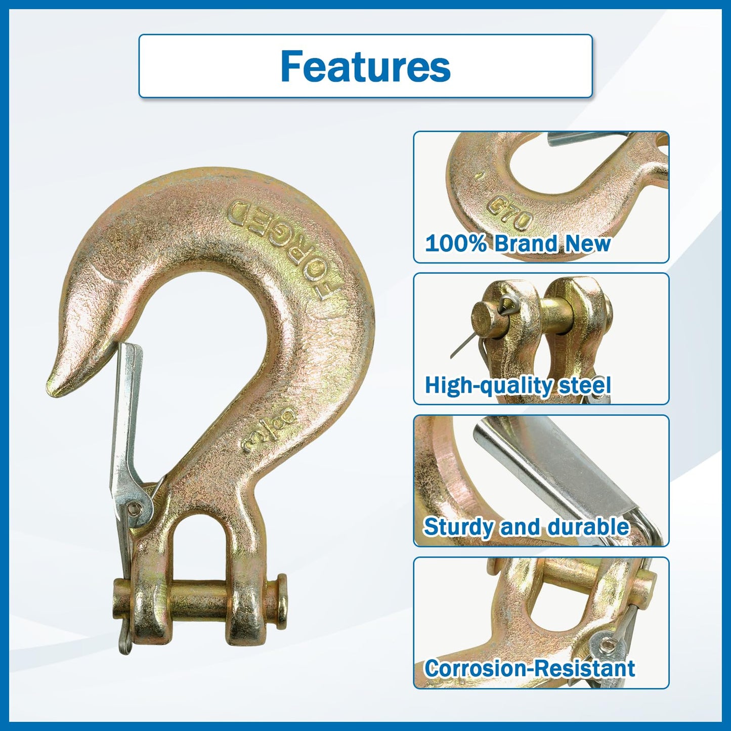 TBAPFS 4 Pack 3/8" Inch Clevis Grab Hooks G70 Steel Chain Slip Hook with Safety Latch 18000 Lbs Capacity Working with Towing and Chain