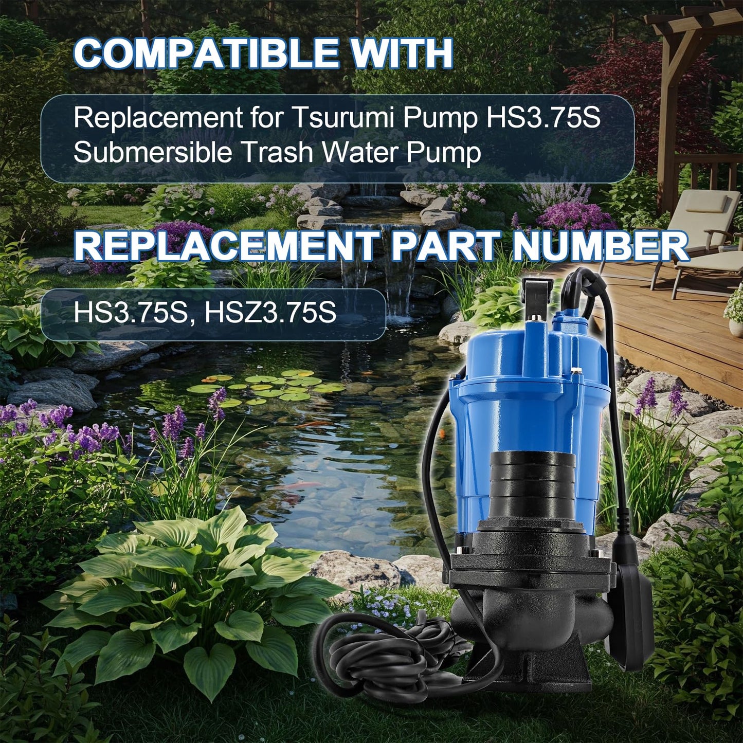 HSZ3.75S HS3.75S 1 HP 115V Automatic Electric Submersible Wastewater Pump with Float Switch Replacement for HS3.75S-62, 61 GPM / 3660 GPH, 3" Straight Male NPT
