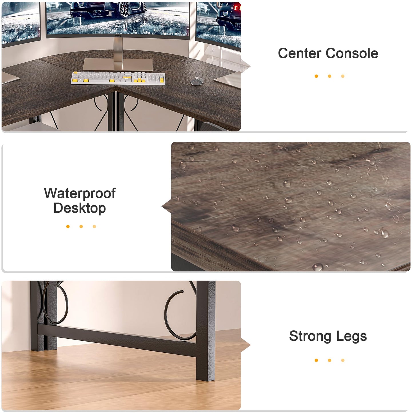 VECELO 59" L Shaped Computer Desk, Corner Computer Desk, Sturdy Home Office Computer Table for Small Space, Writing Desk, Larger Gaming Desk Workstation,Oak Gray