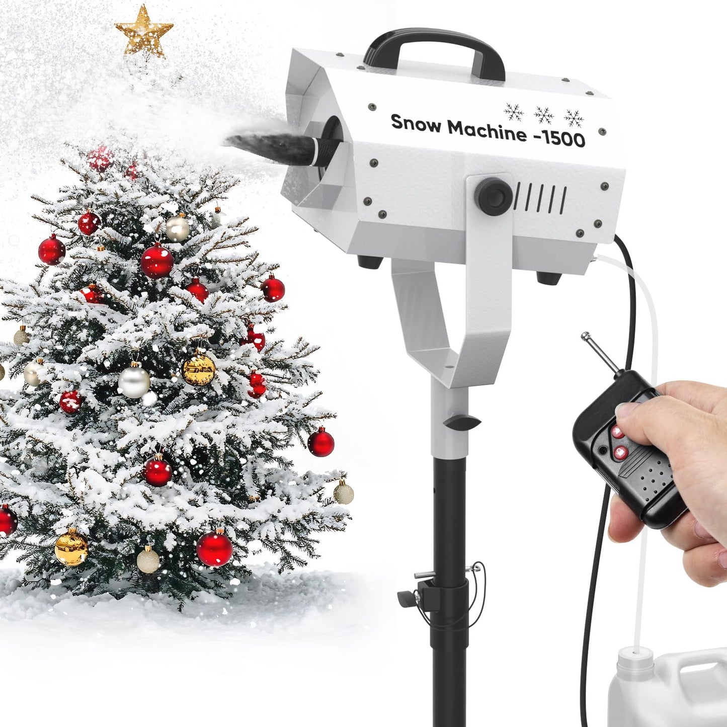 UPGREY 1500W Snow Machine for Outdoors and Indoors w/Tripod, Fake Snow Maker for Party with LED, Remote Controller and Fluid Tank