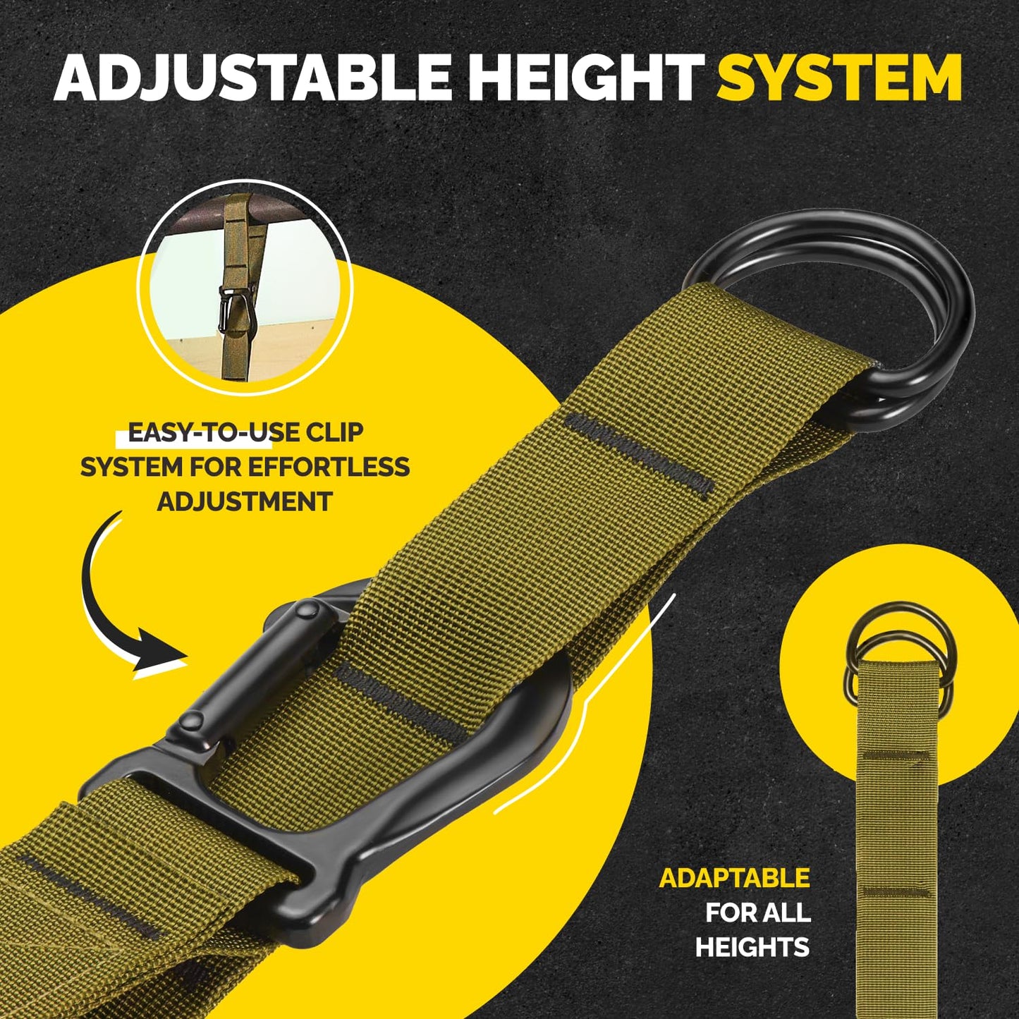Pull Up Assistance Bands Set - 4 Heavy-Duty Pull Up Bands, Height Adjustable Strap & Comfortable Foot Strap - Stackable Pull Up Resistance Bands for Pull Ups (Military Green)