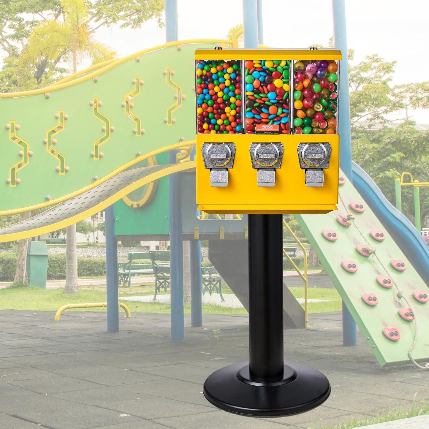 VBENLEM Triple Head Candy Vending Machine, 1-inch Gumball Vending Machine, Commercial Gumball Vending Machine with Stand and Adjustable Candy Outlet Size, Candy Vending Machine for Home, Gaming Stores