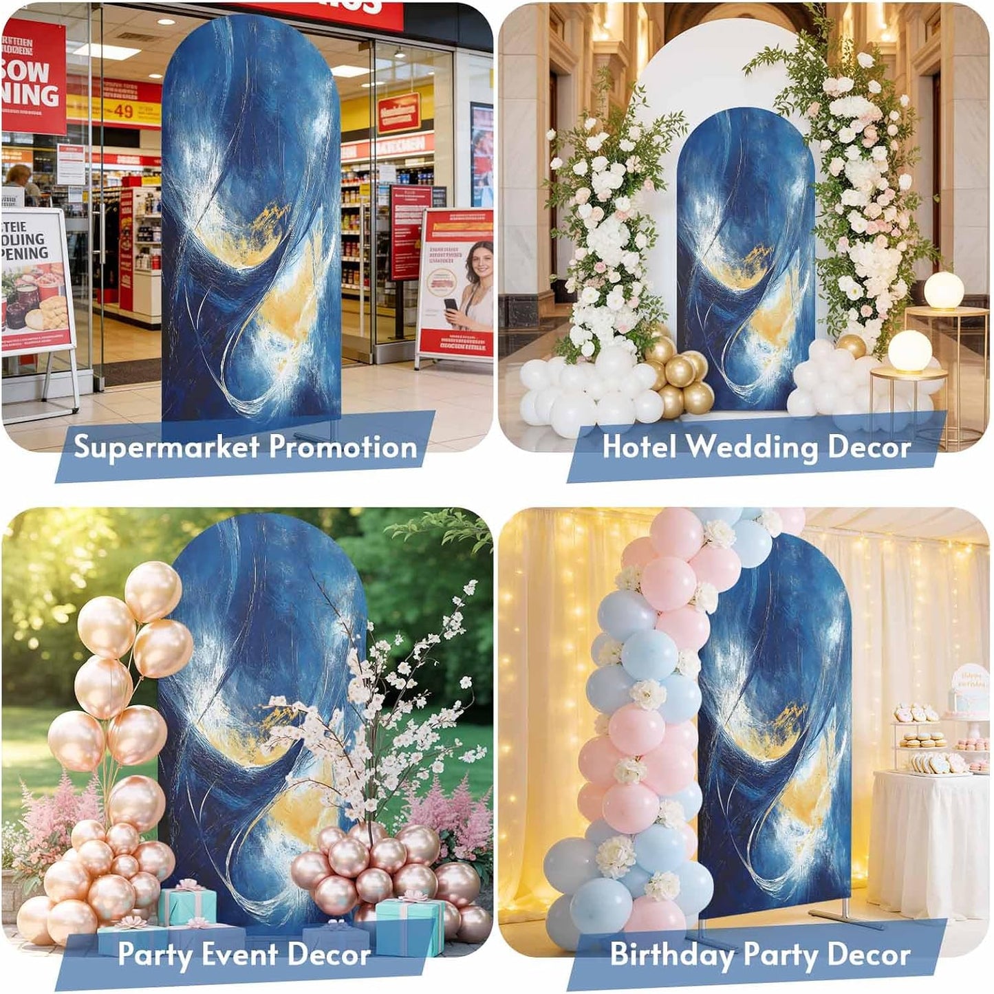 Jnbasdffb 6.6 Blue Yellow Abstract Wedding Arch Cover, Stretchy Spandex Arch Backdrop Stand Covers FT, Modern Oil