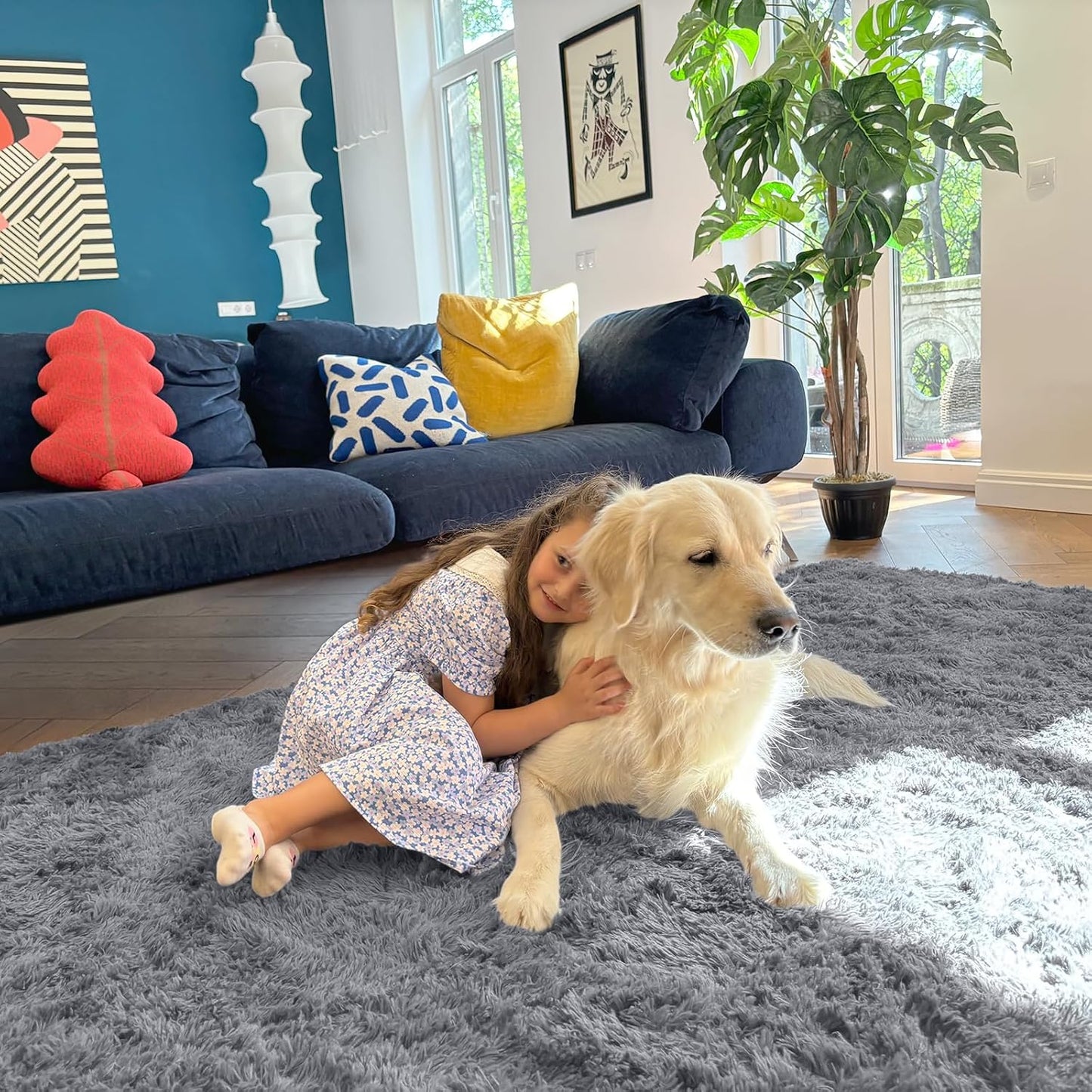 OLANLY 3x5 Soft Fluffy Shaggy Bedside Rug - Machine Washable Indoor Carpet for Kids & Nursery | Light Grey
