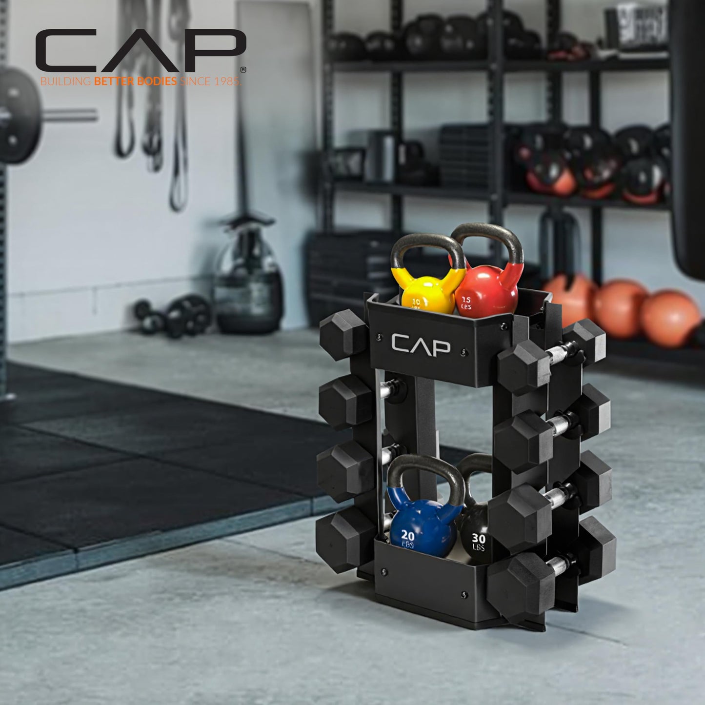 CAP Barbell Dumbbell and Kettlebell Storage Rack - Compact Weight Storage for Home Gym