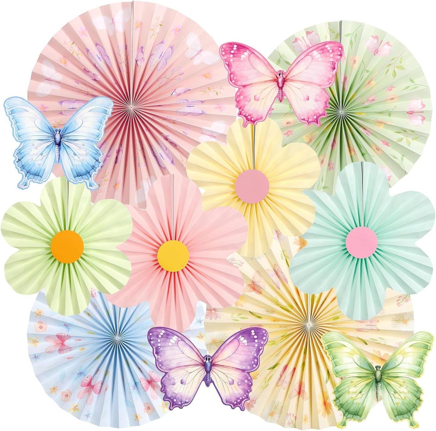 Skiennix Pastel Butterfly Garden Paper Fan - Floral Wall Decorations for Parties & Events