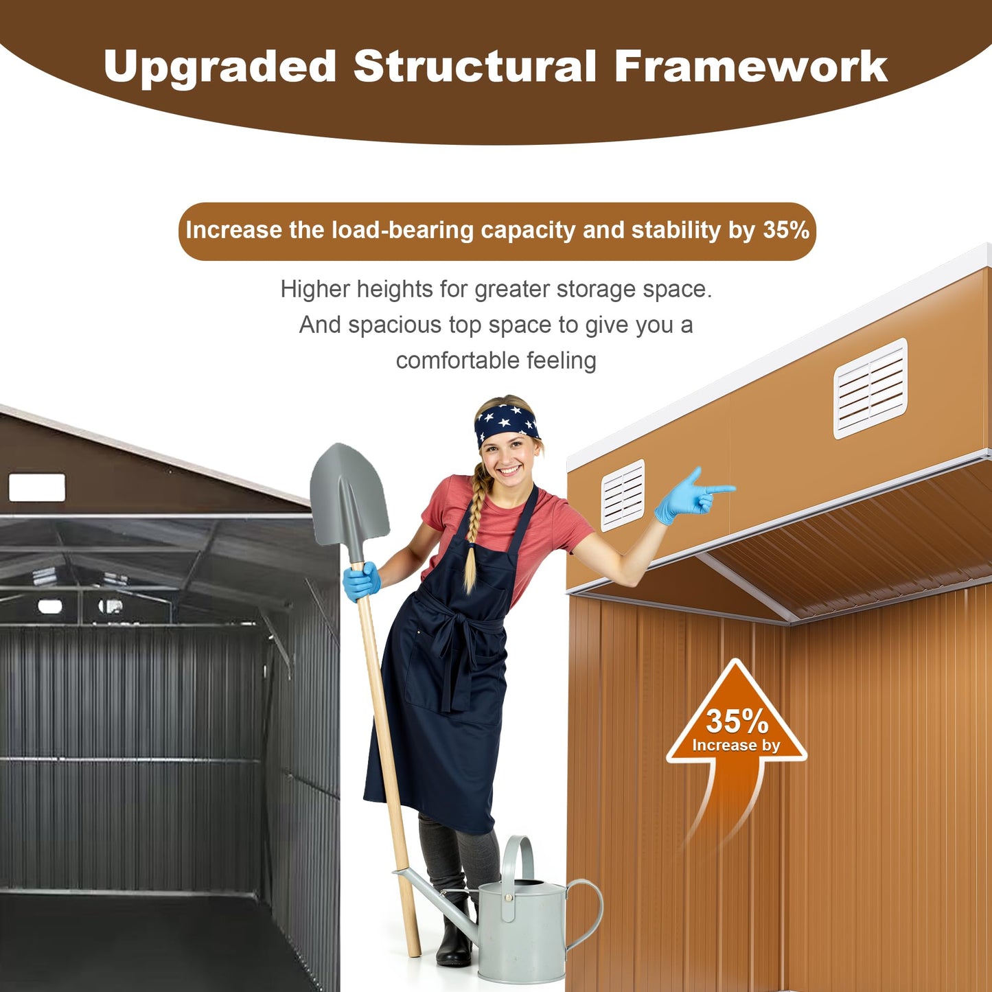 YOPTO 8x4 FT Sheds & Outdoor Storage,Heavy-Duty Metal Steel Shed with Windows and Weatherproof Sloped Roof,Waterproof Tool Sheds w/Lockable Door & Ventilation,for Garden,Lawn,Brown