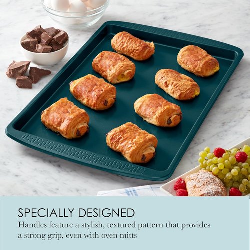 Chicago Metallic Large Nonstick Baking Sheet - 13x18 Inch Jelly Roll Pan in Emerald Green with Textured Grip Handles